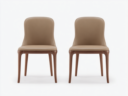 Sillas de comedor de cuero sintético beige con patas de madera marrón 52x56x84 cm para comedor - diseño moderno-Macorzidecor