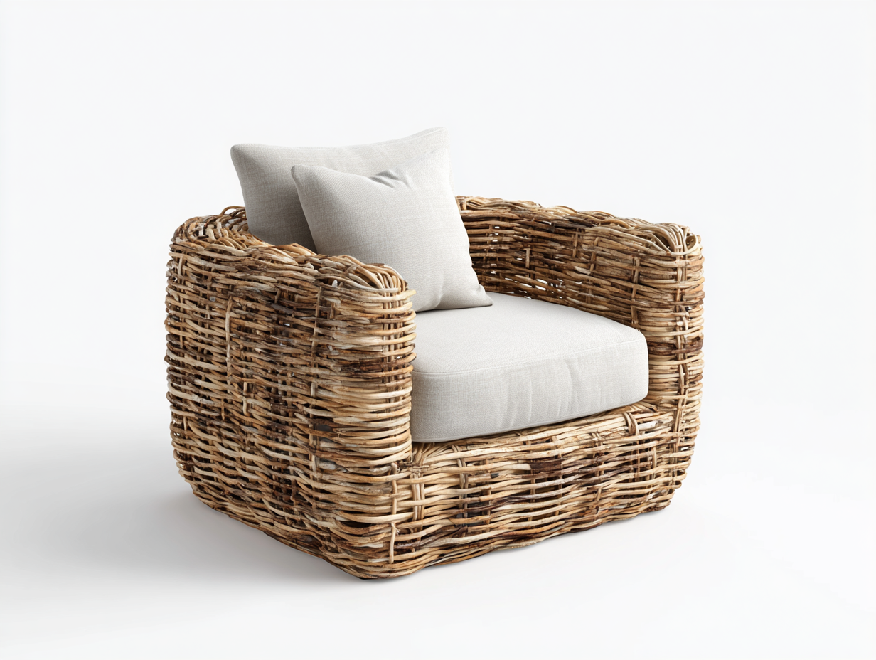 Sillones de ratán con asiento acolchado 82x78x76 cm - marrón claro-beige - para salón y terraza cubierta - estilo natural-Macorzidecor