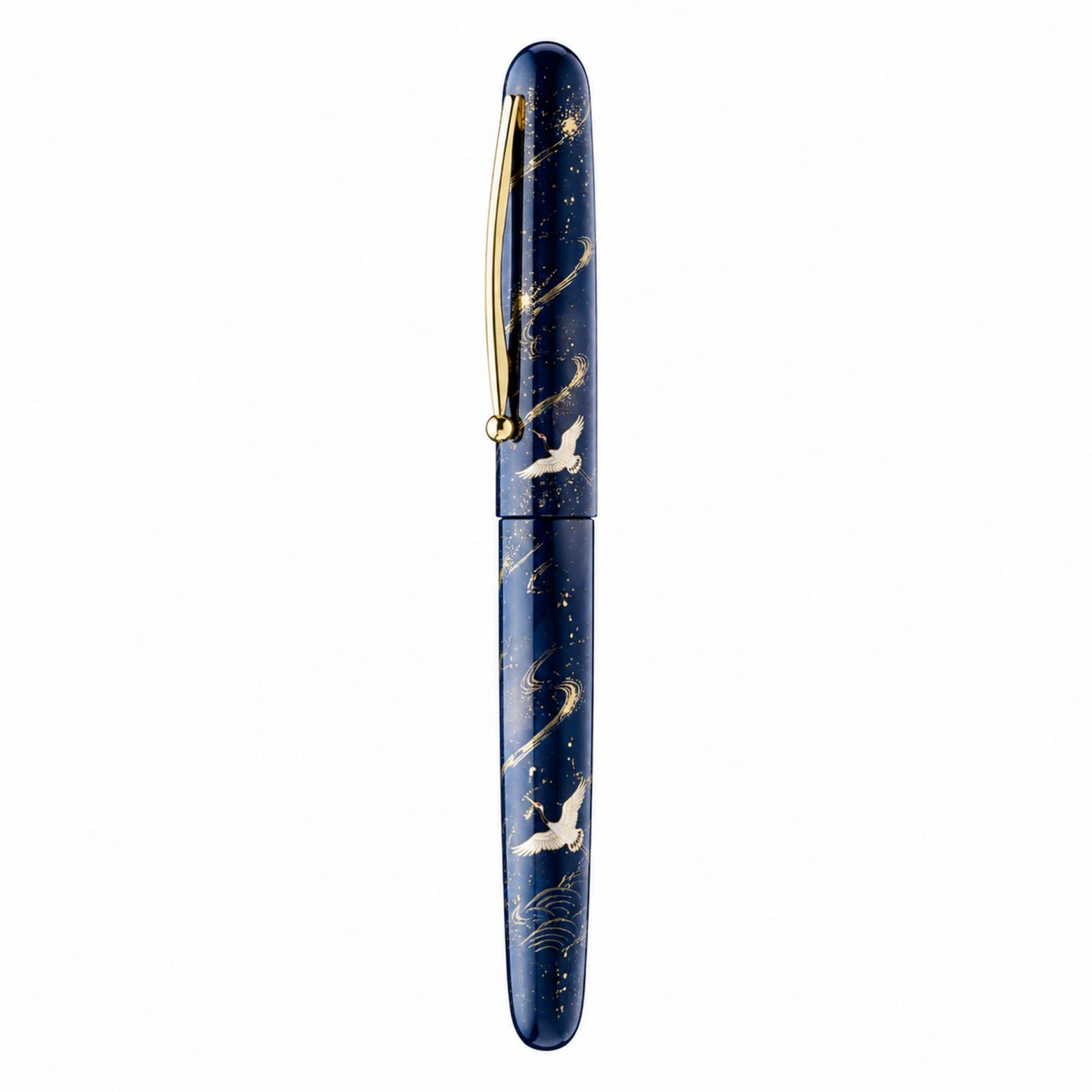 Eleganter Füllfederhalter in Dunkelblau mit Goldakzenten und Kranich-Design-Velverohome
