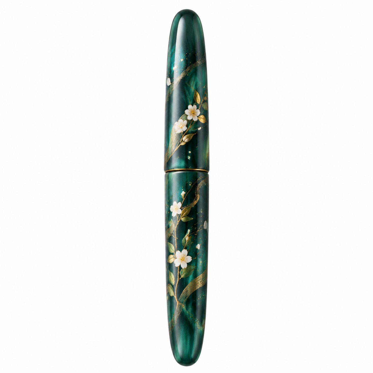 Grüner Füllfederhalter mit Blumendekor-Velverohome