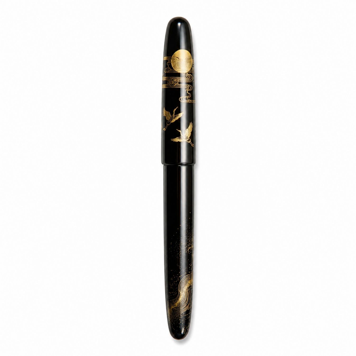 Luxuriöser Füllfederhalter Schwarz mit goldenen Kranichmotiven-Velverohome