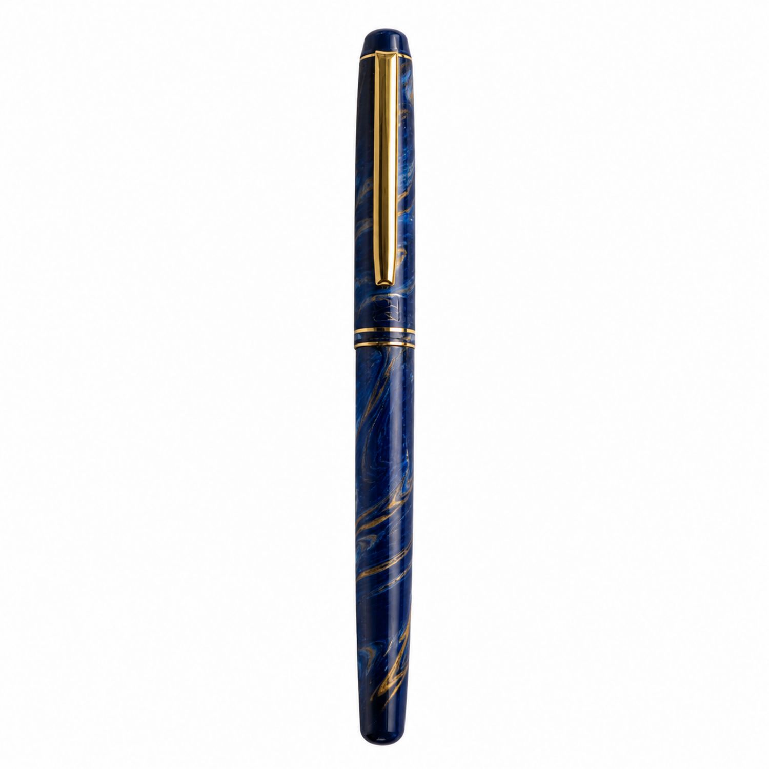Eleganter blauer Füllfederhalter mit goldenen Akzenten-Velverohome