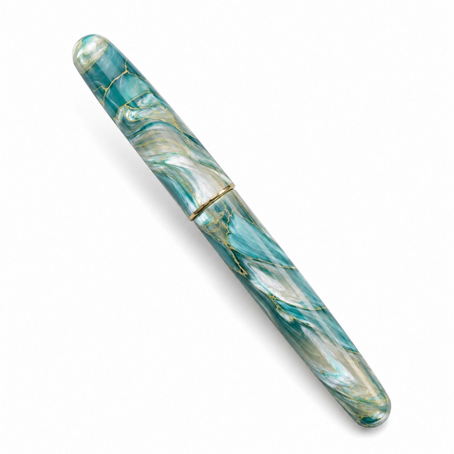 Eleganter Füllfederhalter in Marmoroptik Blau-Gold-Velverohome
