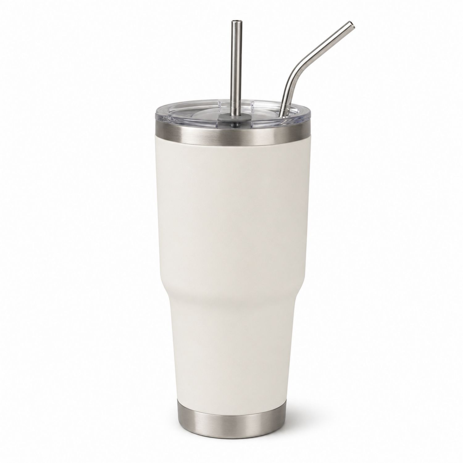 Gobelet isotherme avec paille en acier inoxydable blanc 900 ml