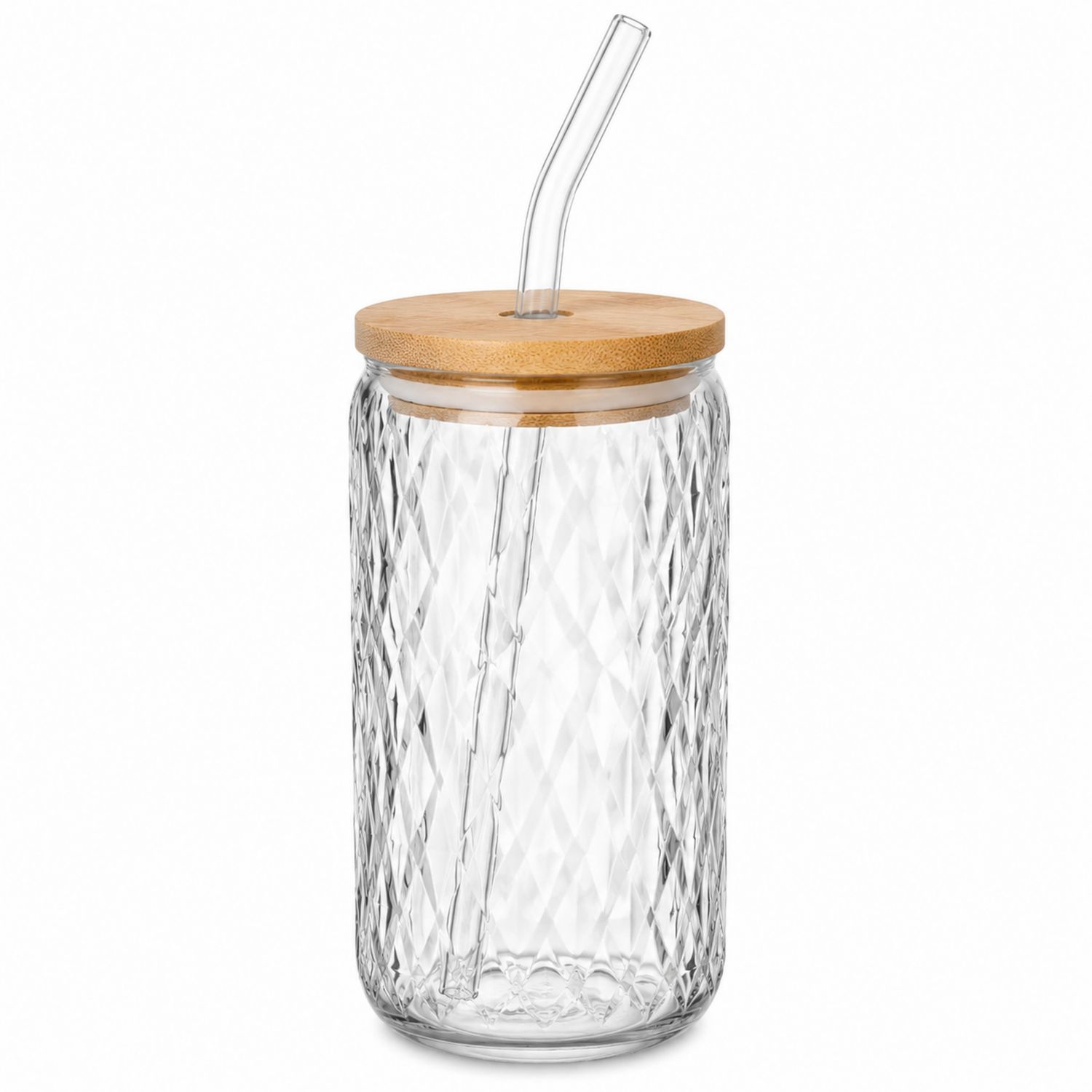 Bocal en Verre avec Couvercle en Bambou et Paille Réutilisable