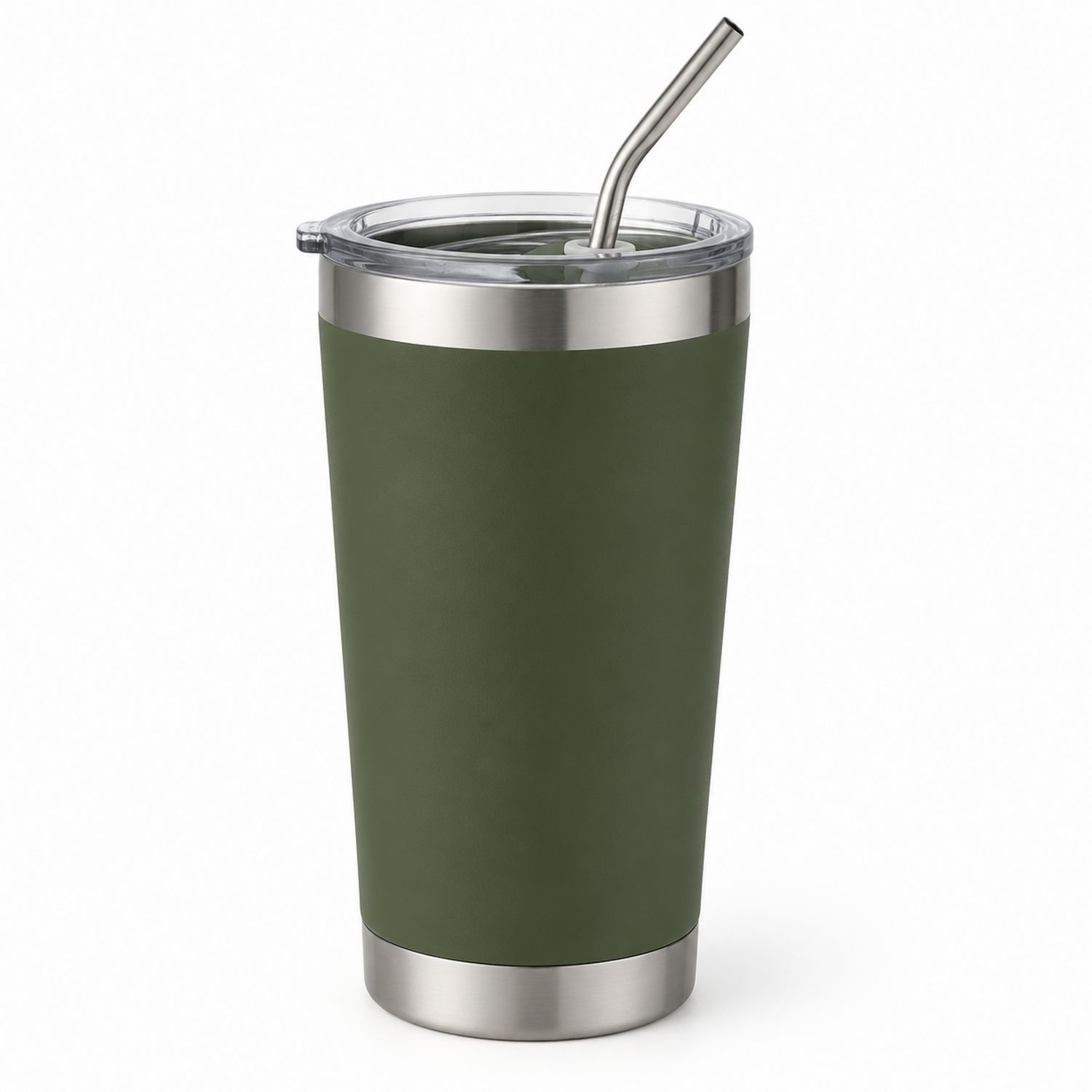 Tasse Isotherme avec Paille Vert Olive 500ml