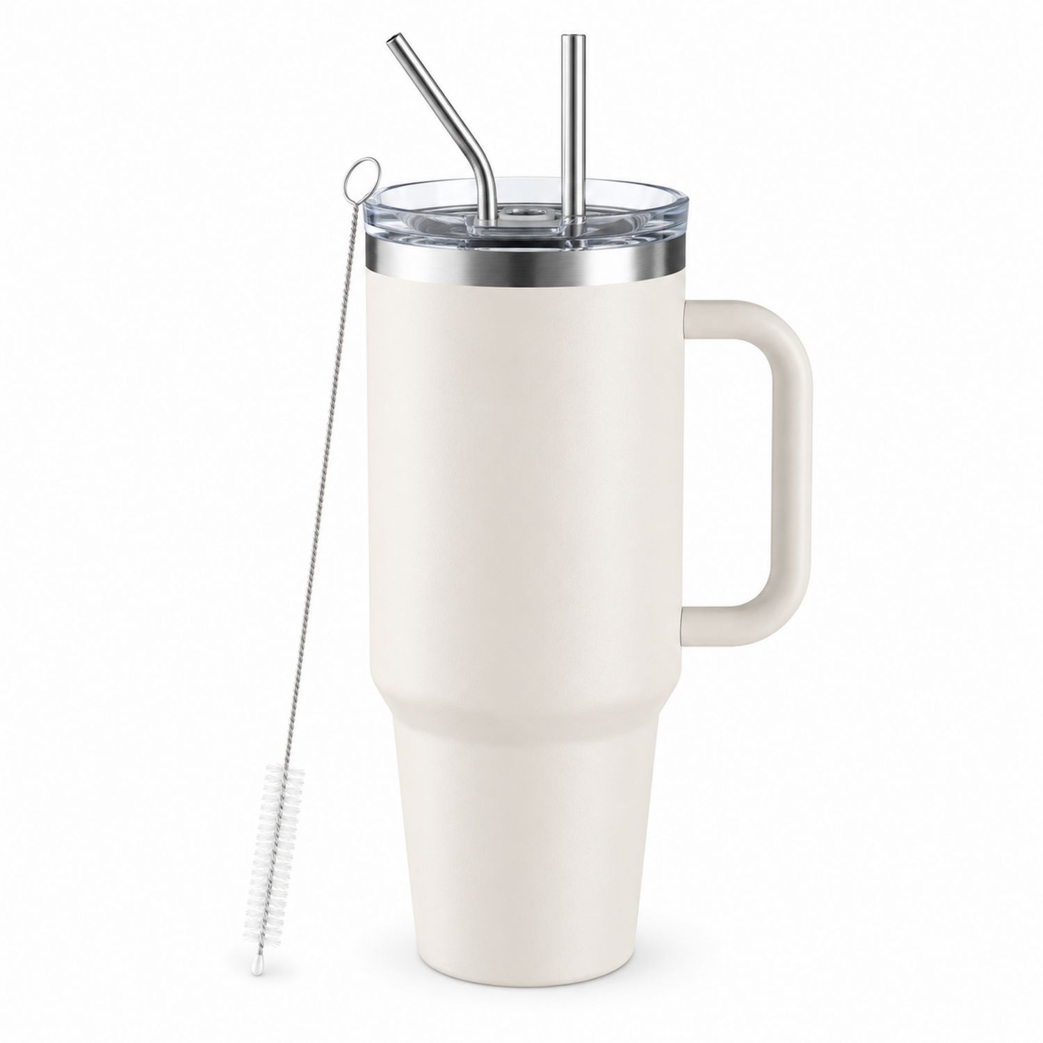 Gobelet Isotherme 900ml avec Couvercle et Pailles - Crème