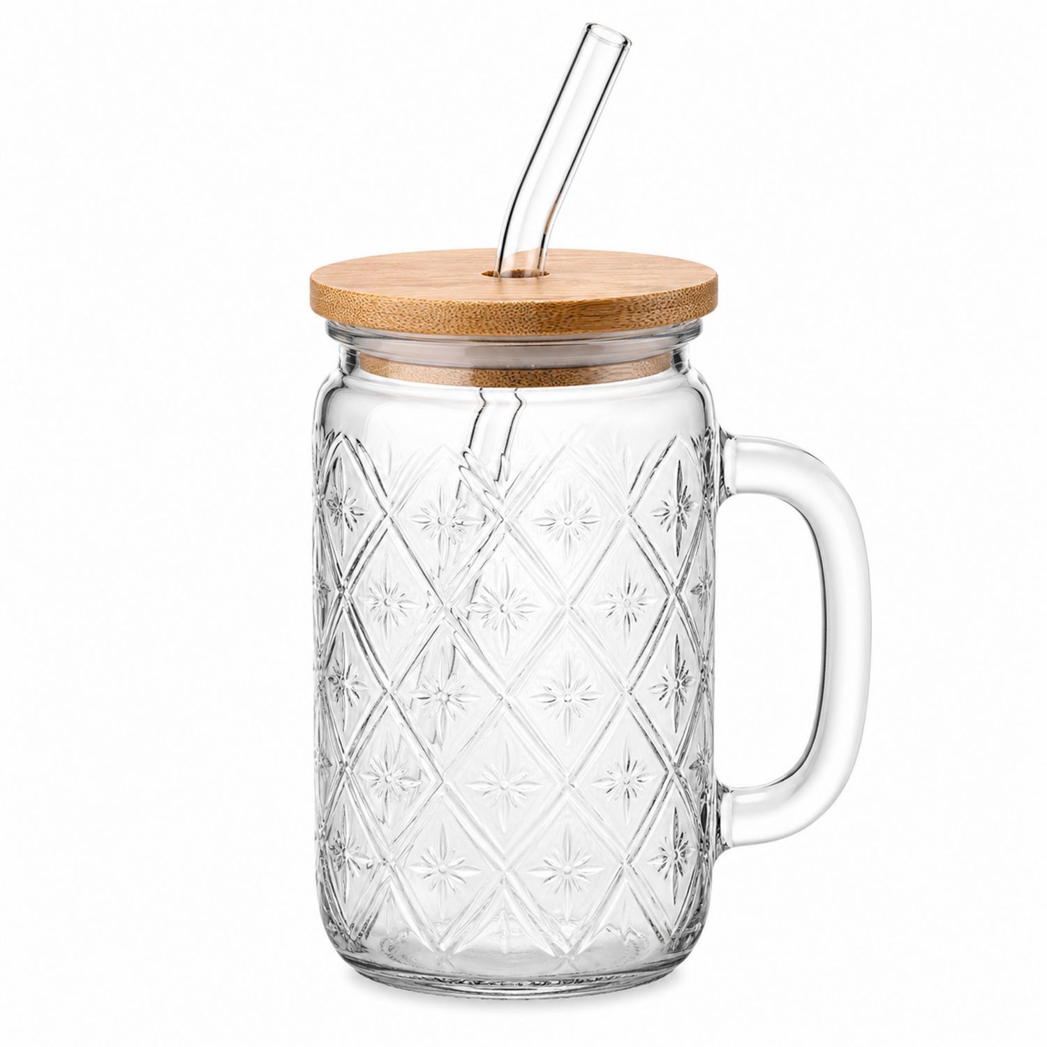 Tasse en verre avec couvercle en bambou et paille 500ml