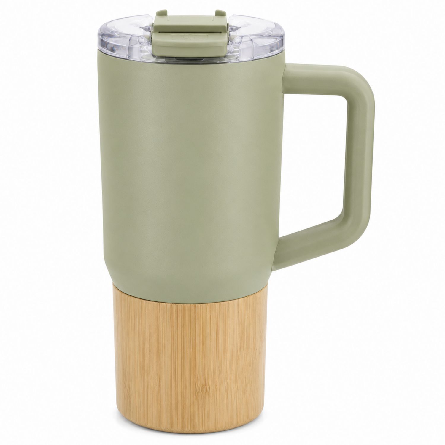 Tasse Isotherme avec Couvercle Verte et Base en Bambou