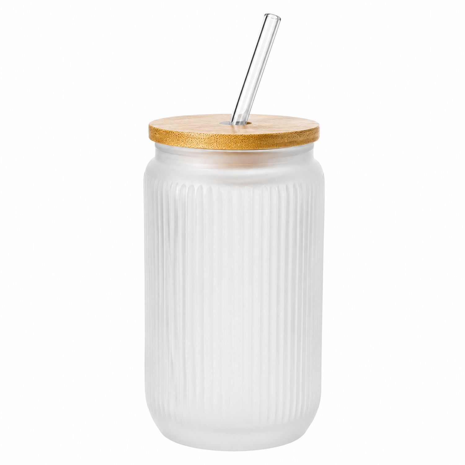 Gobelet en Verre Dépoli avec Couvercle en Bambou et Paille - 500 ml