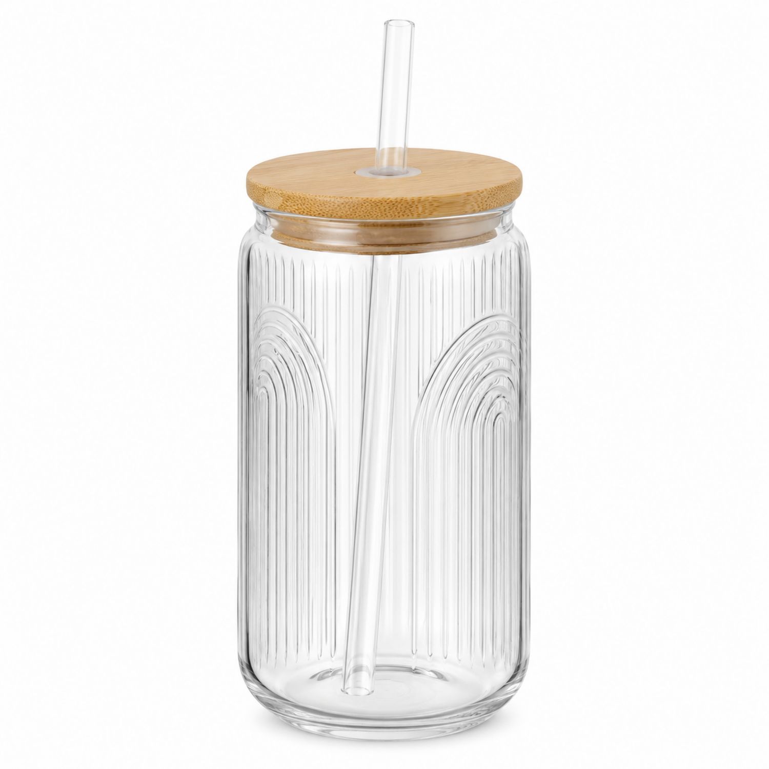 Verre à Motif avec Couvercle en Bambou et Paille