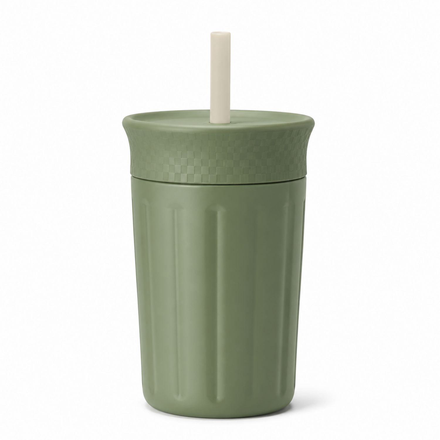 Gobelet Vert Olive avec Paille Intégrée - 400ml