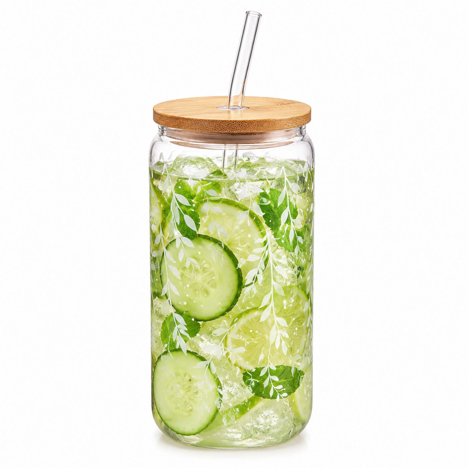 Tasse en Verre avec Couvercle Bambou et Paille - 500ml