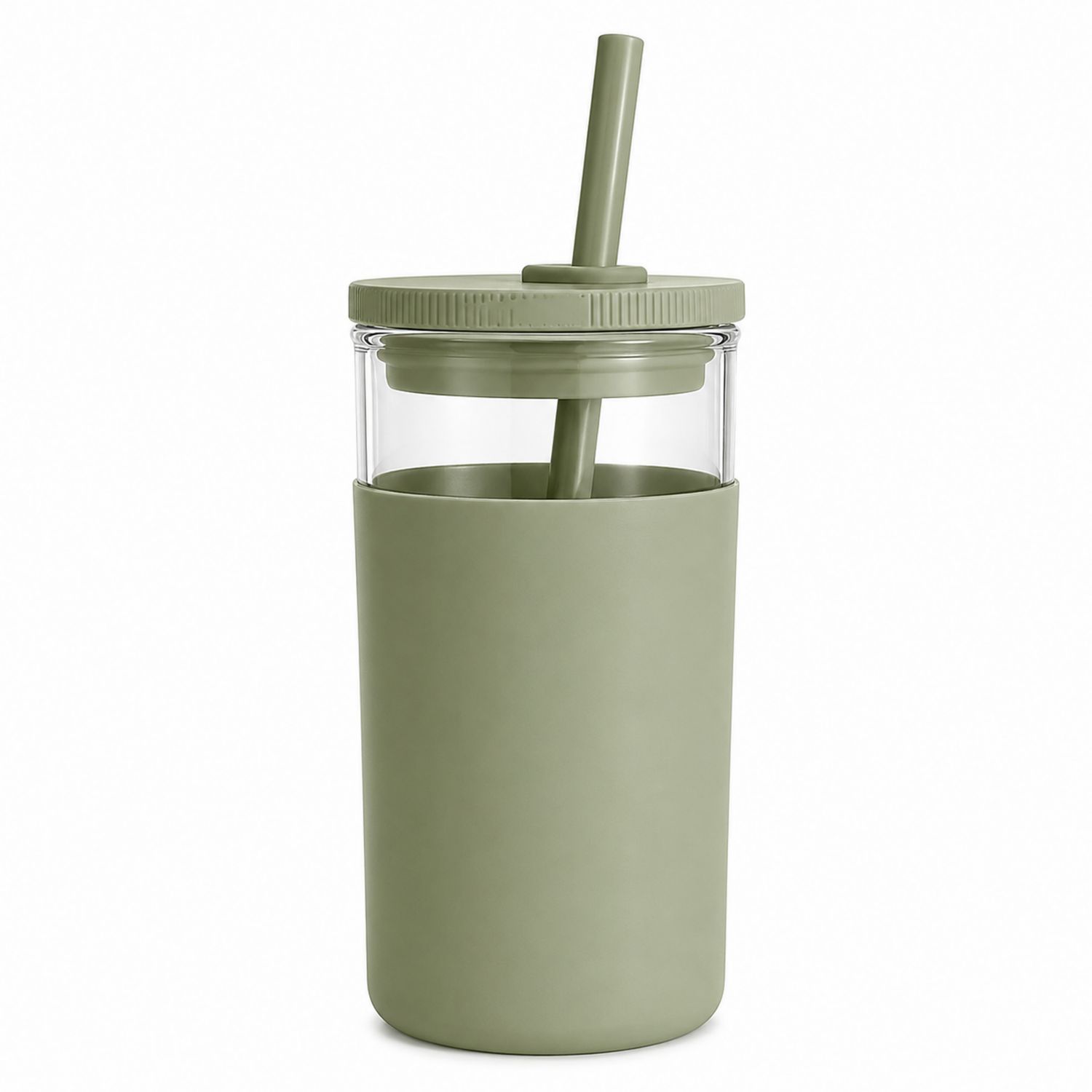 Gobelet avec paille en verre réutilisable 500ml vert
