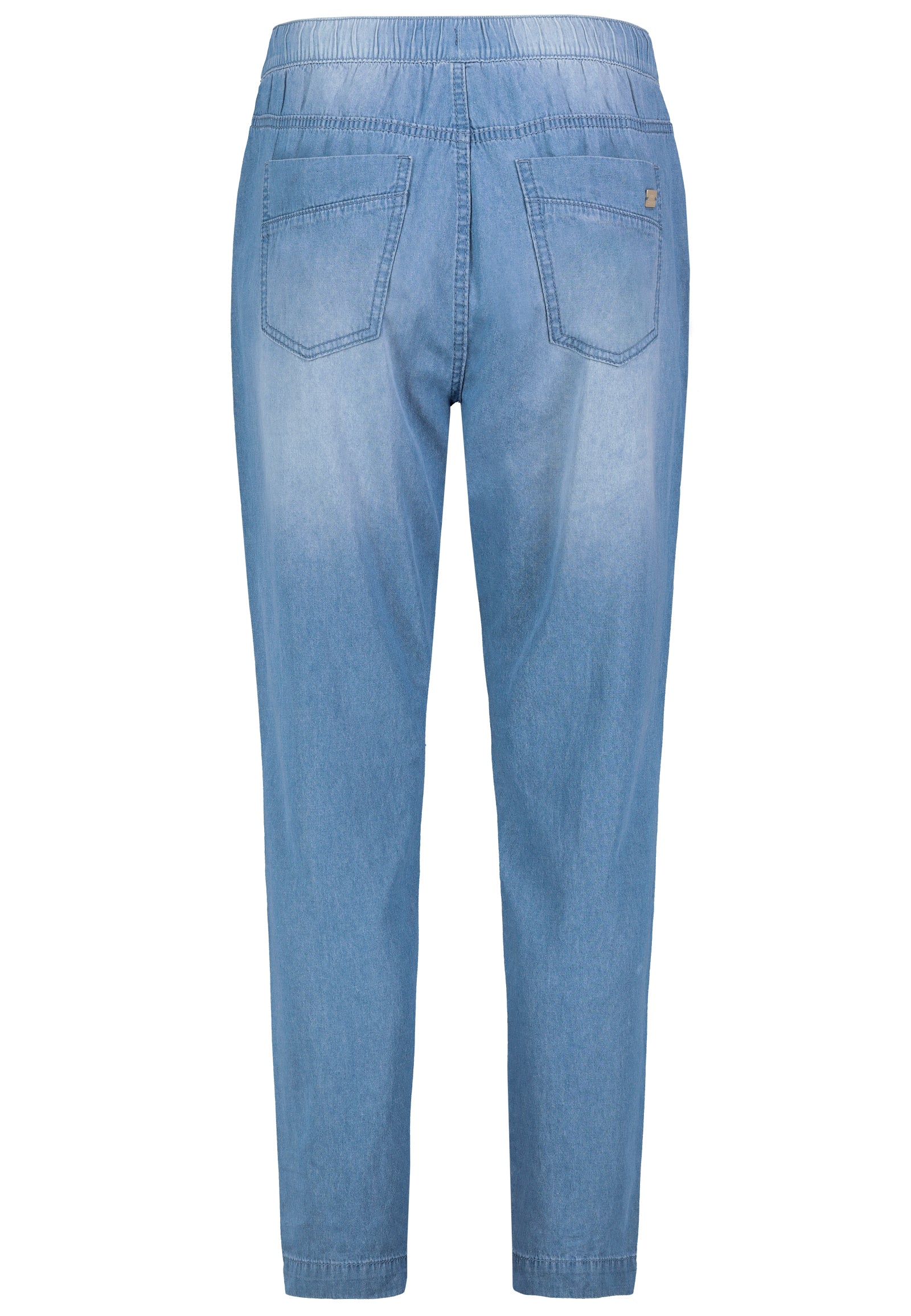 Denim, schräge Eingrifftaschen, Passe, Taschen hinten, Gummibund mit String, brush,stone wash