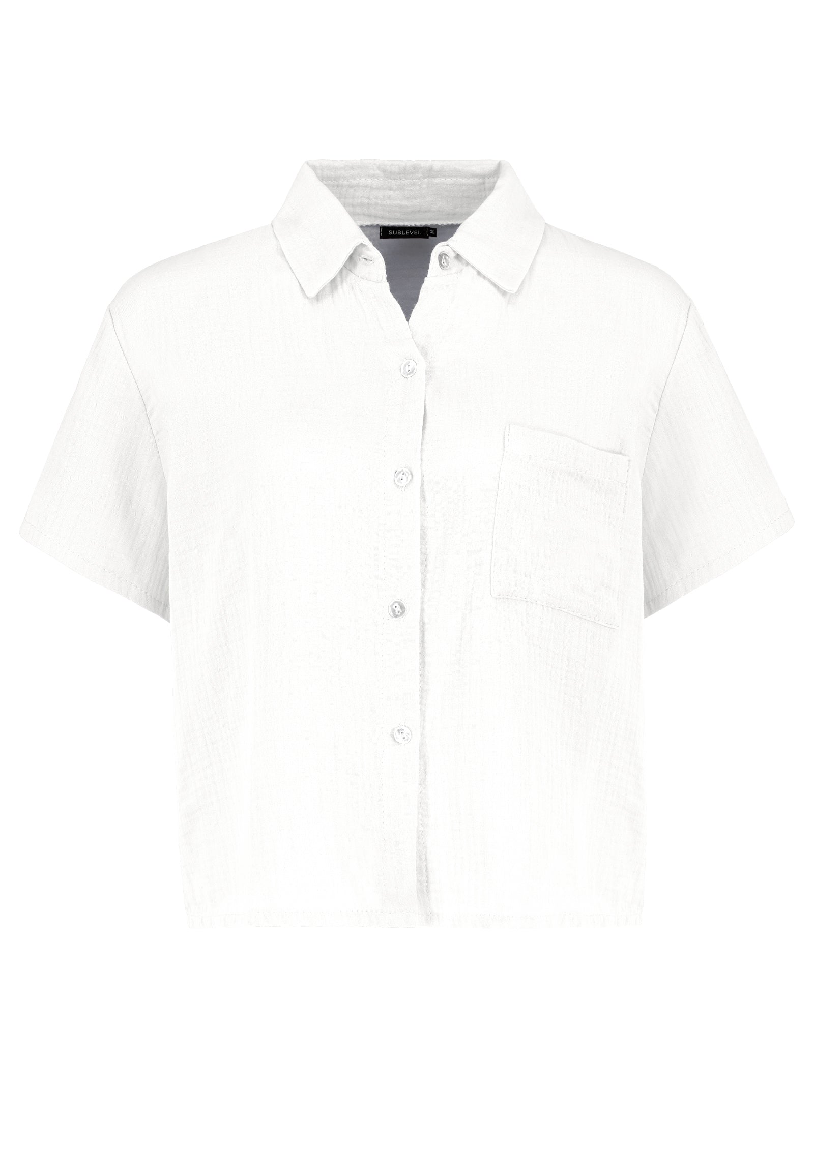 Bluse, kurzarm, Hemdblusenkragen, Knopfleiste mit Funktion, aufgesetzte Brusttasche