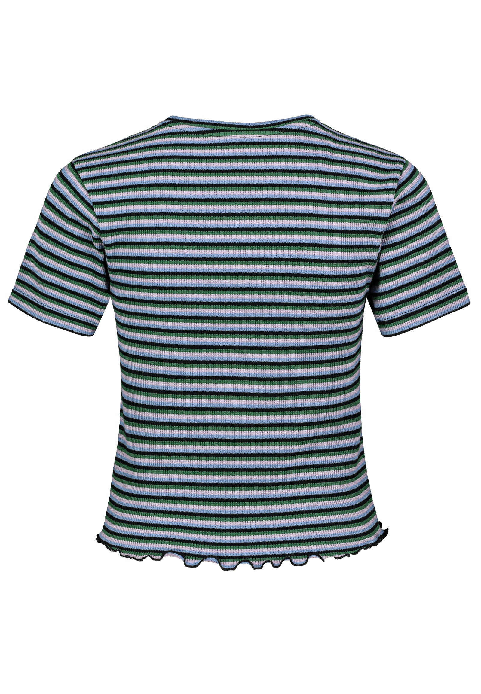 DOB Shirt, cropped, kurzarm, Rundhals mit Piping, Saum und Ärmel mit Rollsaum,Allover Streifen