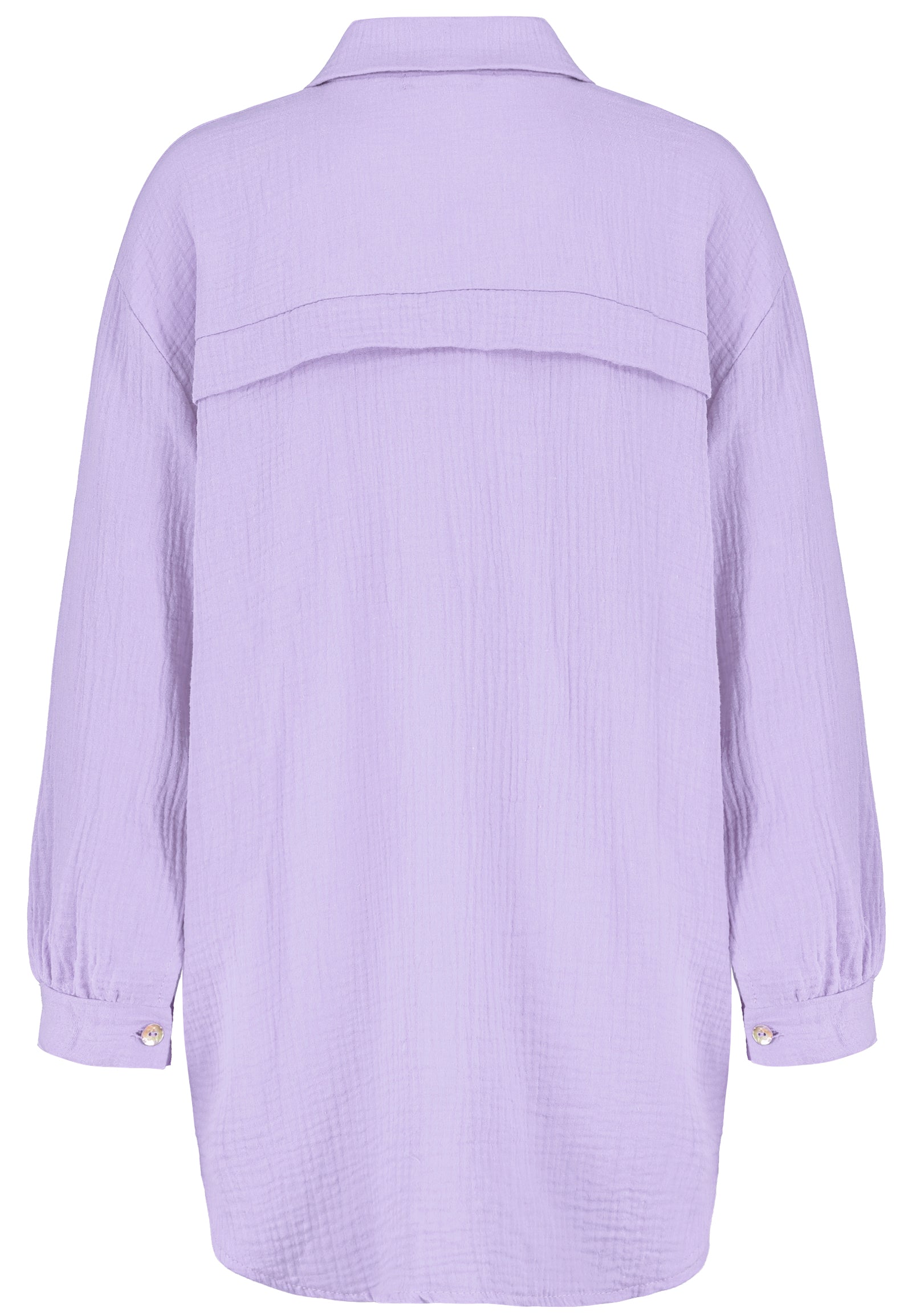 DOB LONG-Bluse, Oversize, überschnittene Schulter,Hemdkragen, Knopfleiste, Passe im Rückteil mit Überlappung, gerundeter Saum