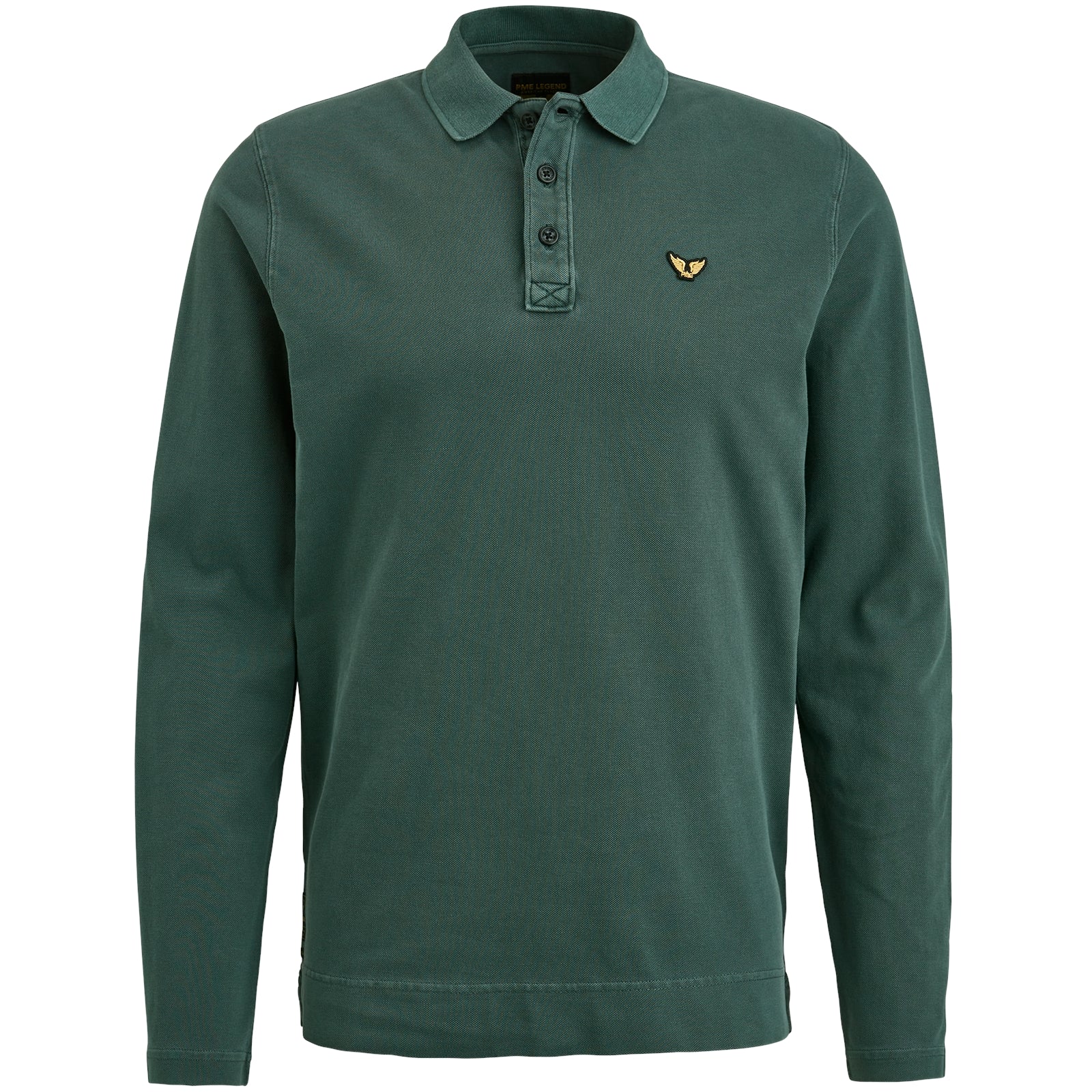 Long sleeve polo pique garment dye