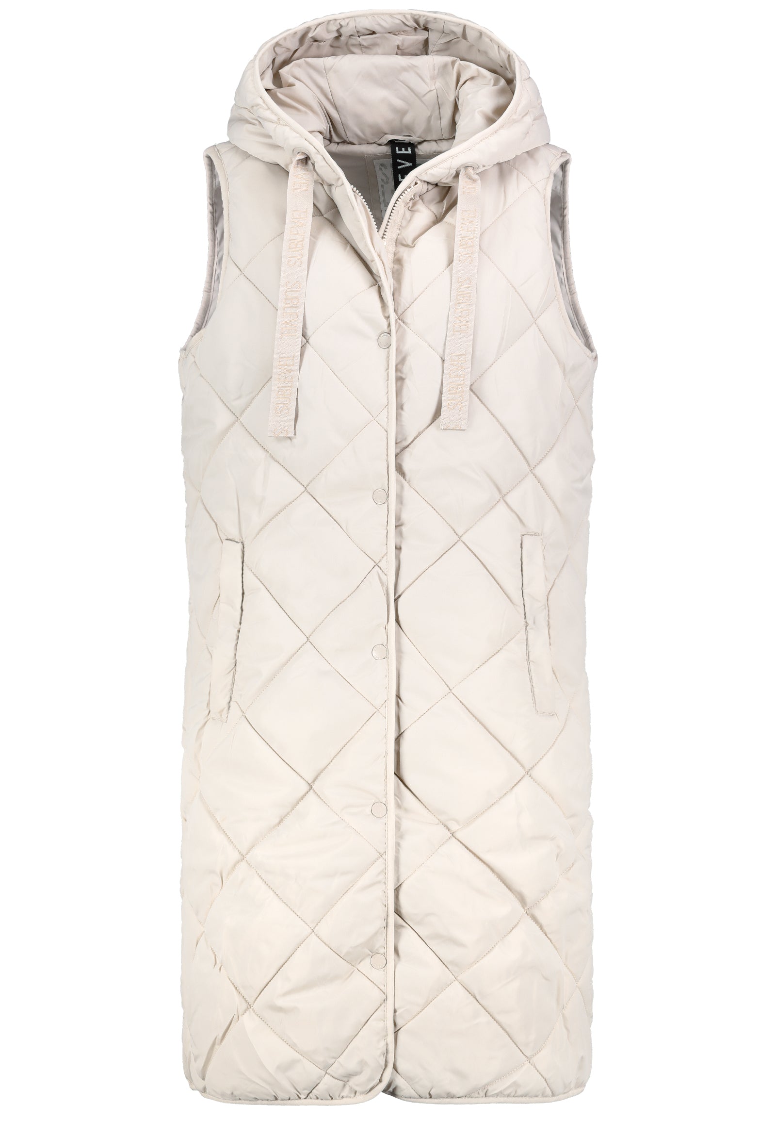 DOB Rautensteppweste, grosse Kapuze, birch beige