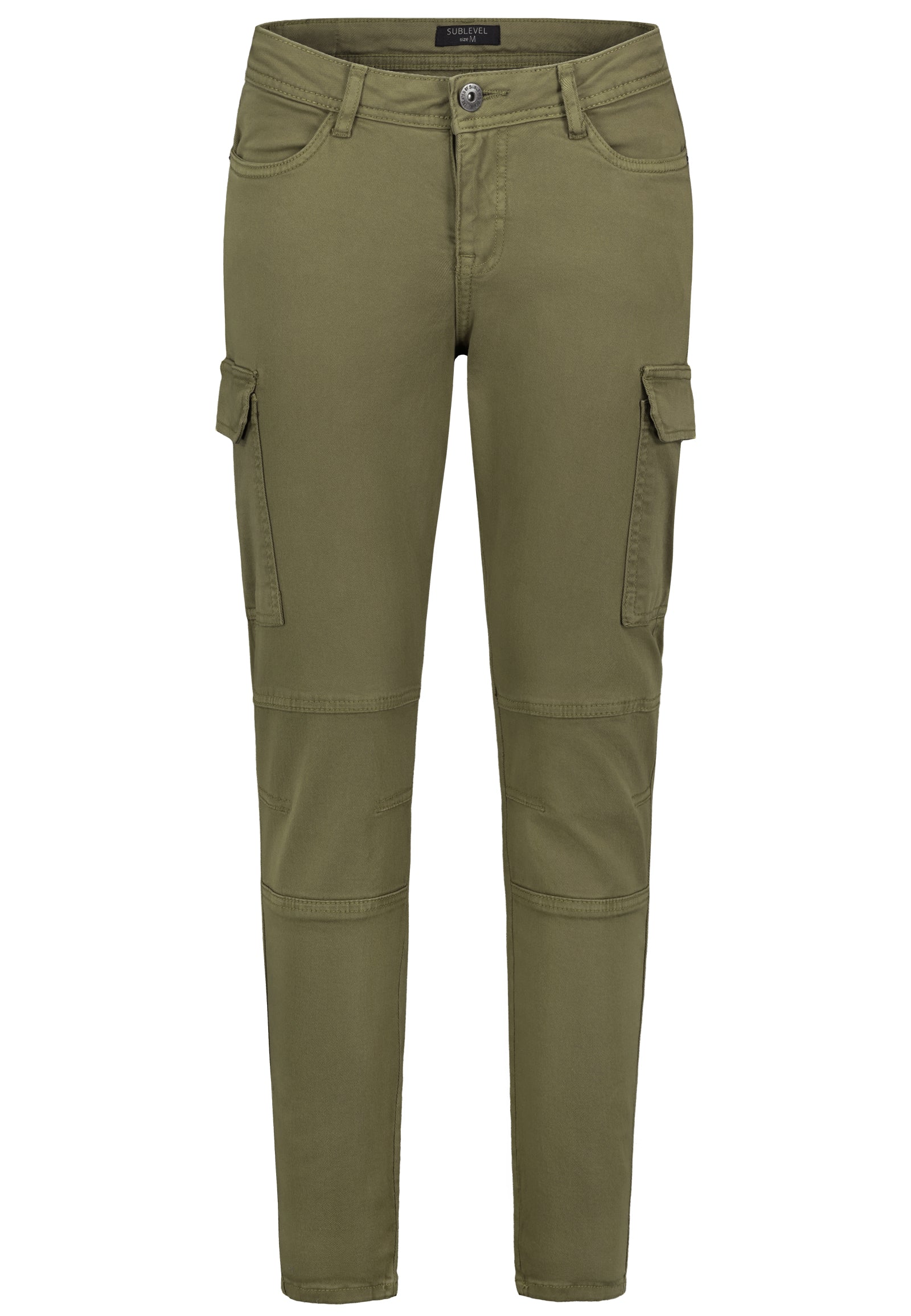 DOB Cargo Hose, skinny, aufgesetzte Taschen, Knienähte, Abnäher am Knie, Gesäßtaschenmit Teilungsnaht