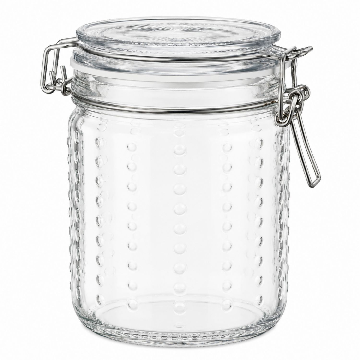 Bocal en verre transparent à relief avec fermeture hermétique 1000ml
