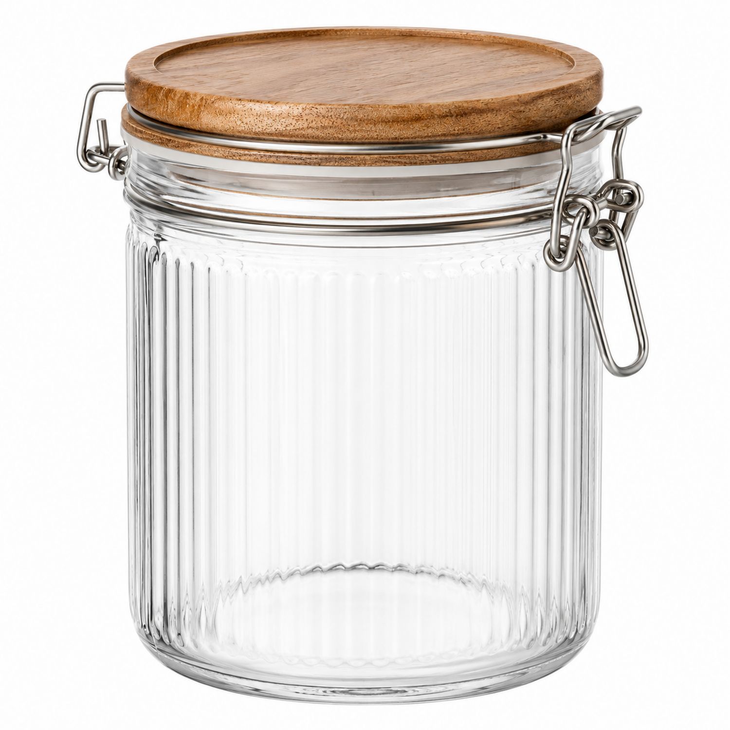 Bocal en verre rainuré avec couvercle en bois hermétique - 1000ml