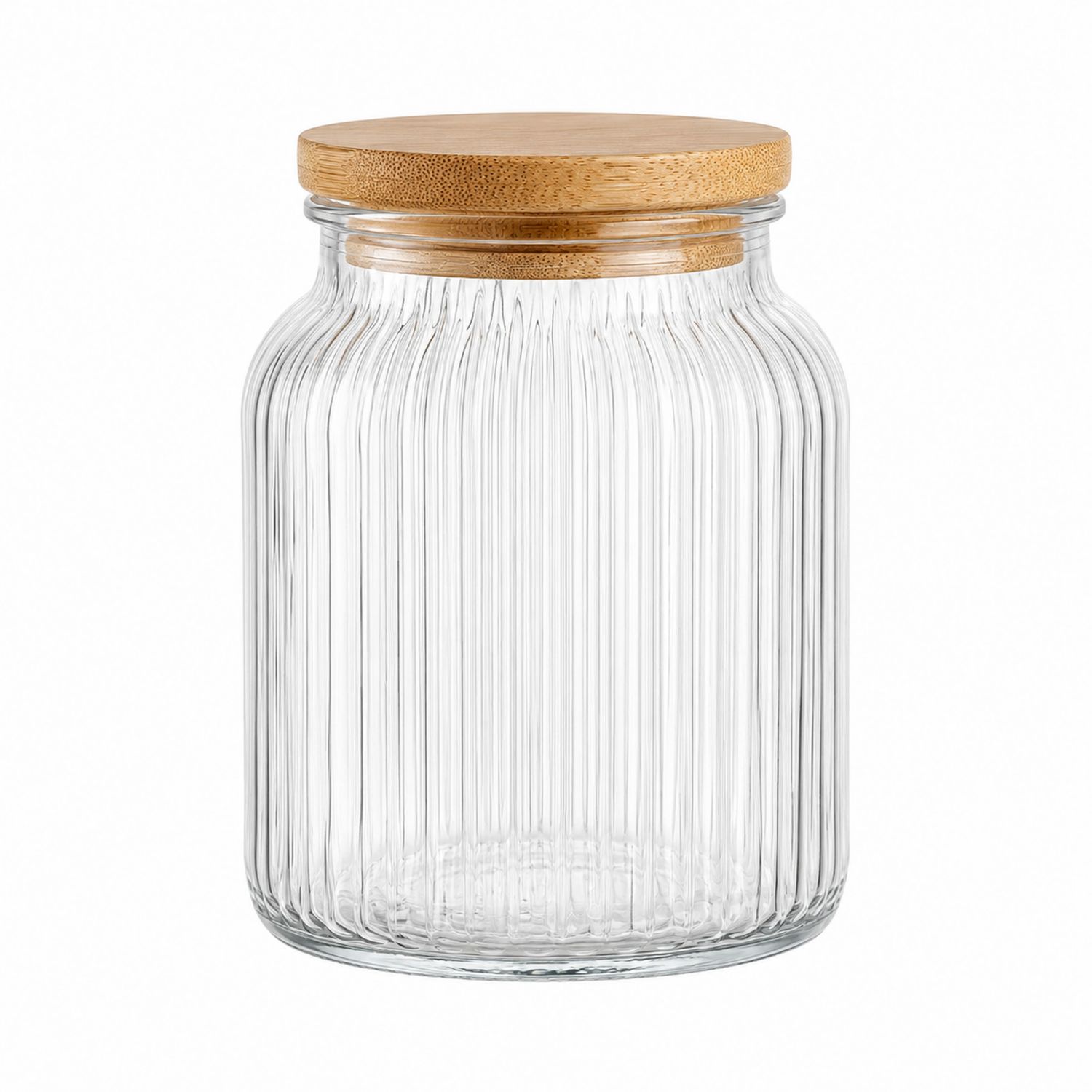 Bocal en verre rainuré avec couvercle en bambou 1500 ml