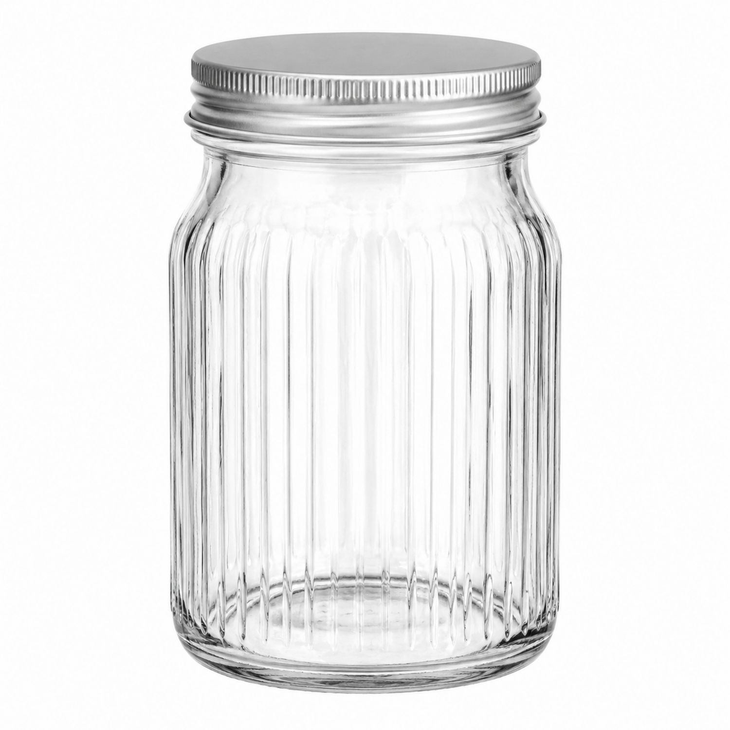 Bocal en verre nervuré 1000 ml avec couvercle en argent