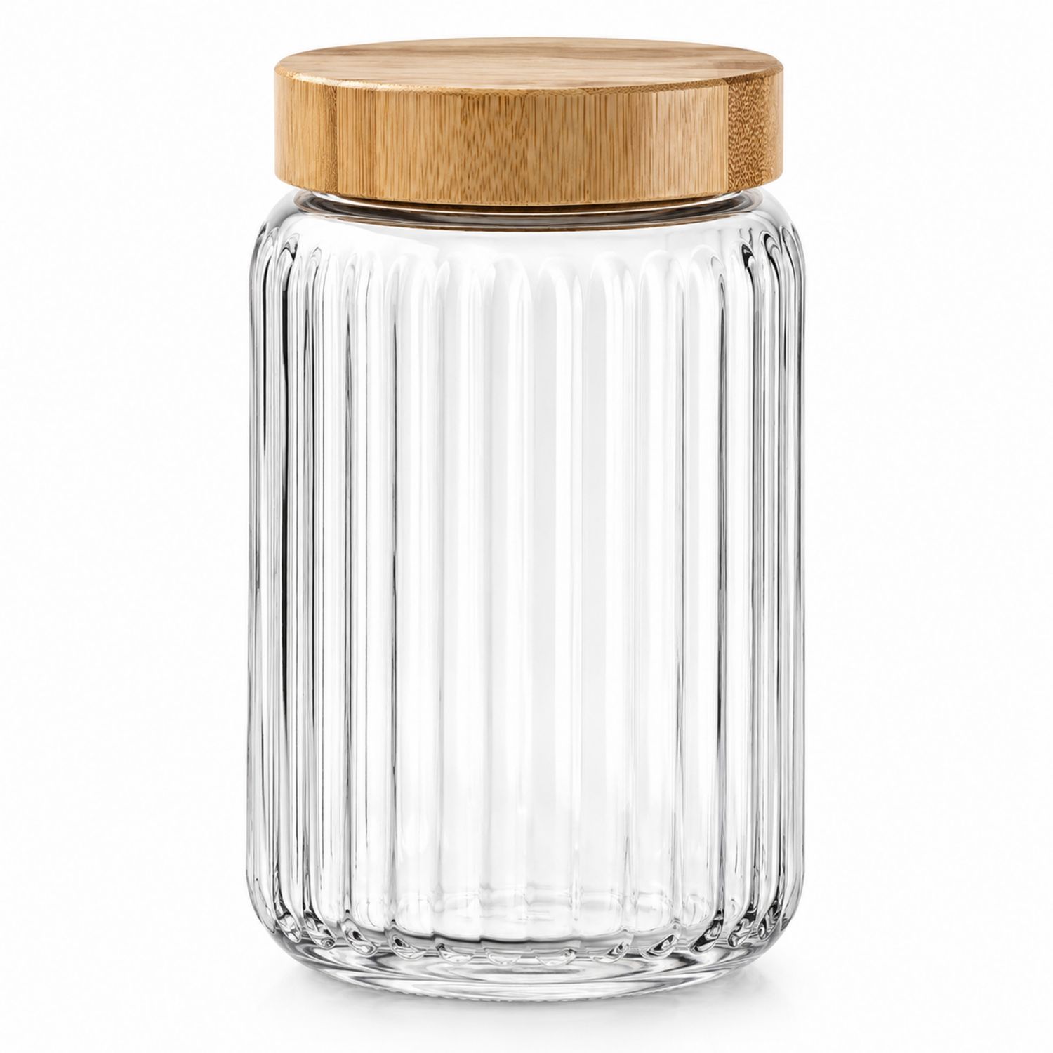 Bocal en verre strié avec couvercle hermétique en bambou 1000ml