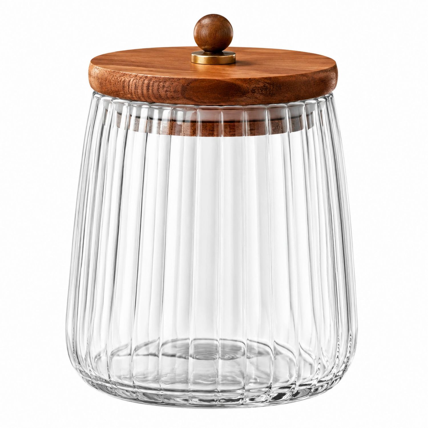 Pot de rangement en verre strié avec couvercle en bois marron