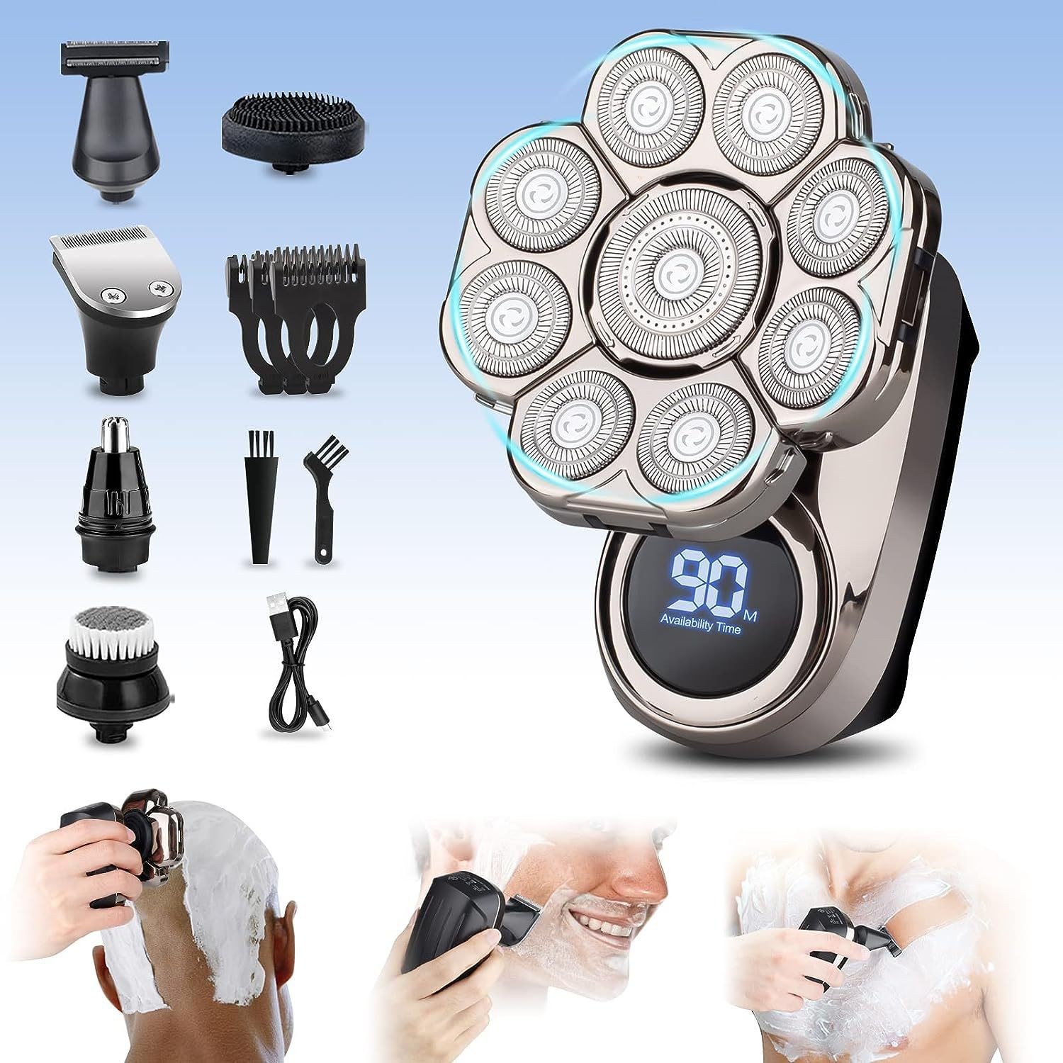 Manzonx T6 Pro 6-in-1 Electric Head Shaver for Men