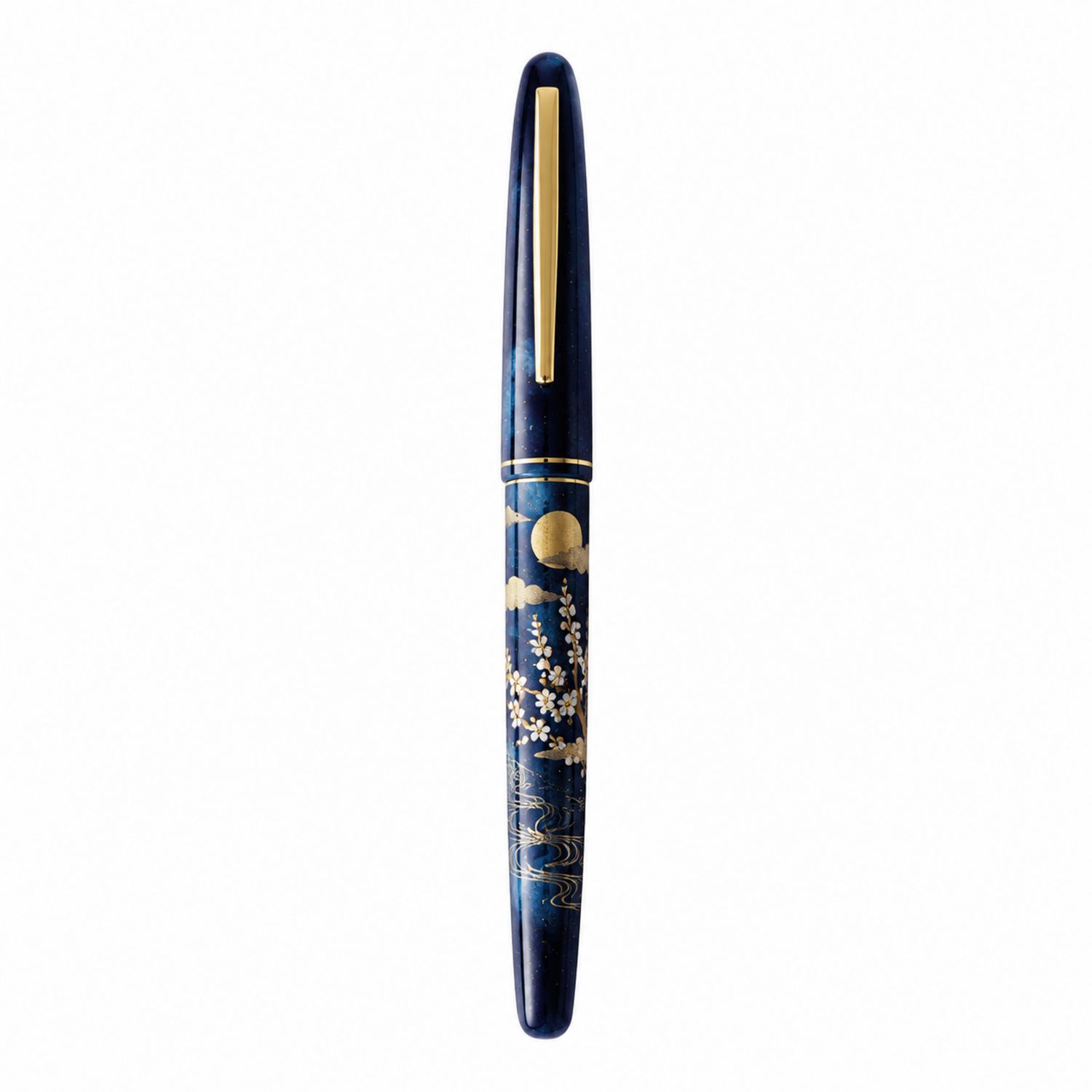 Stylo Plume Bleu avec Motifs Dorés Artisanaux