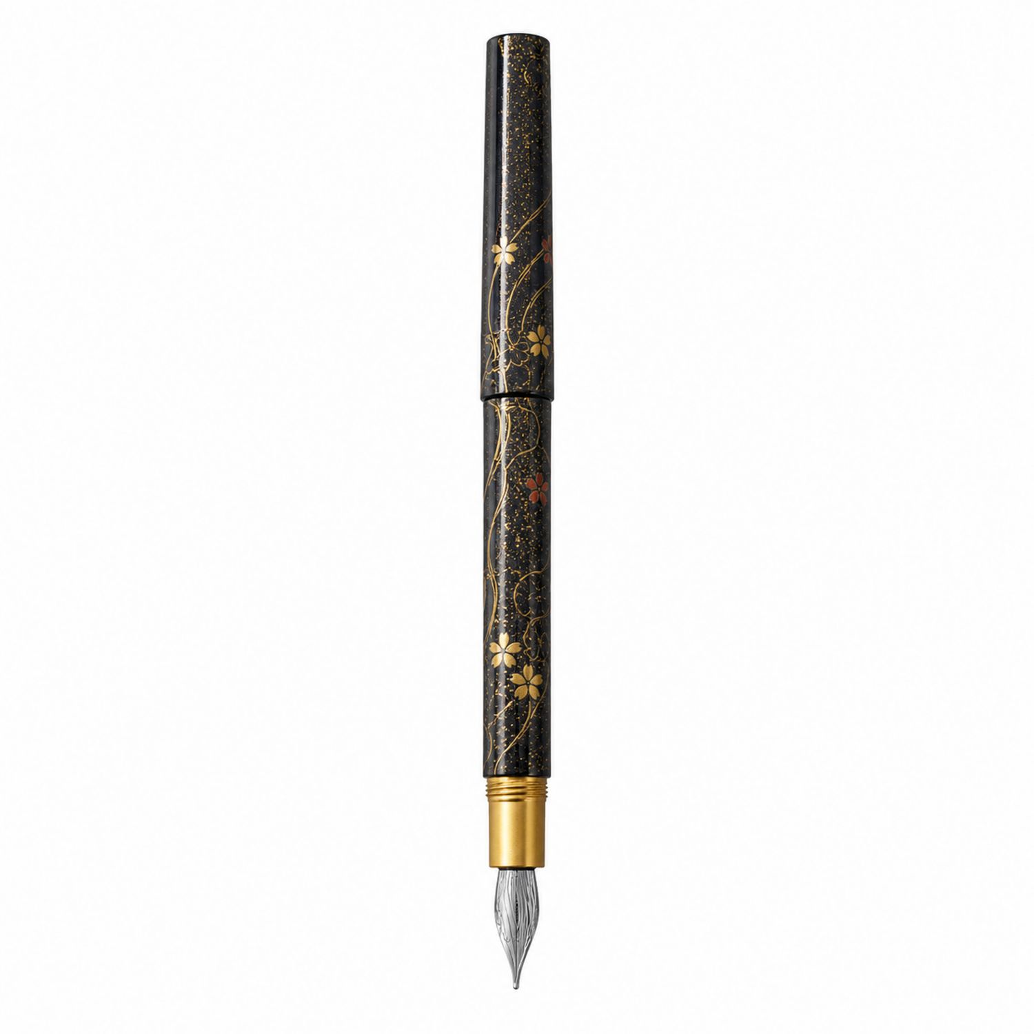 Stylo Plume Noir avec Motifs Dorés et Floraux