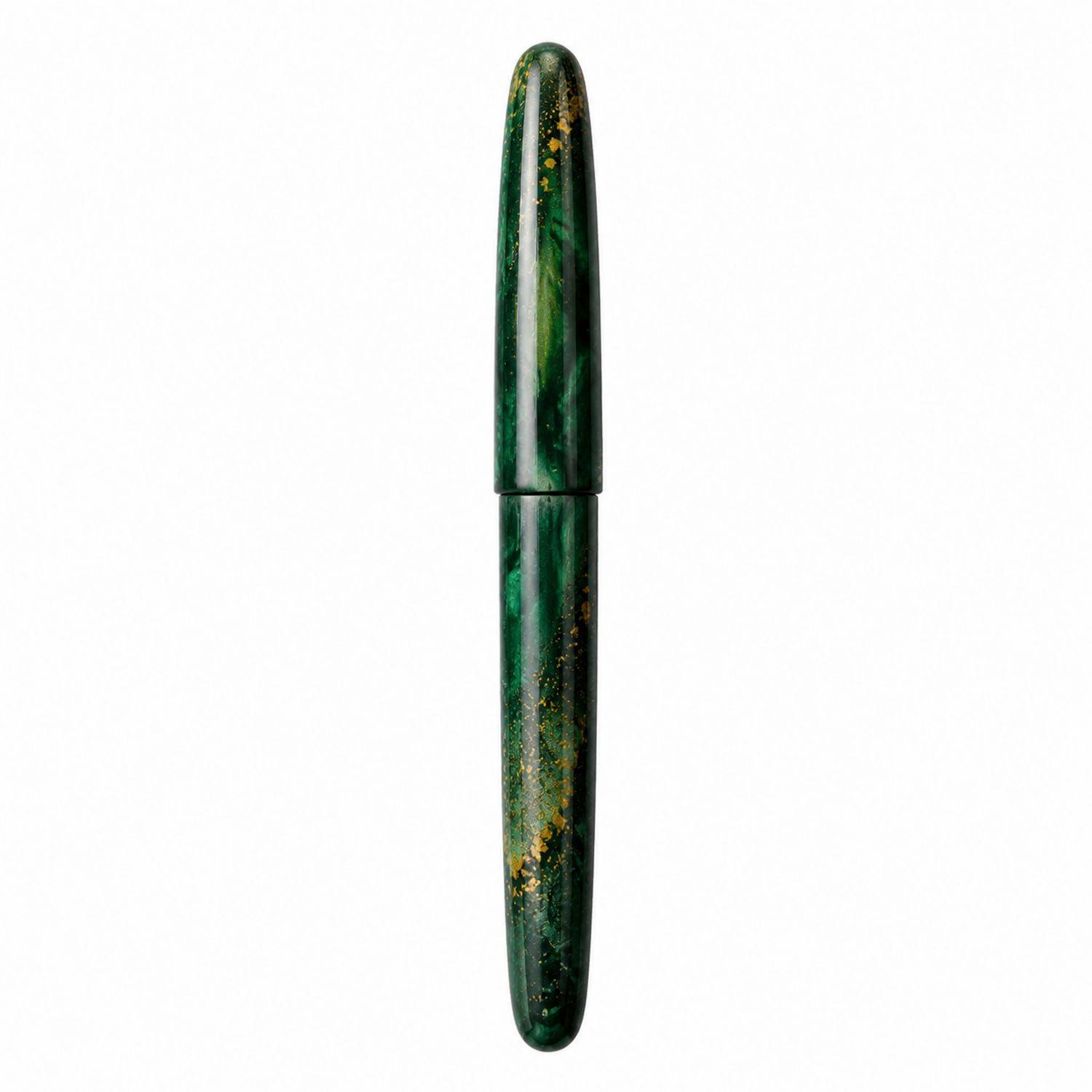 Stylo-plume en résine marbrée vert et or