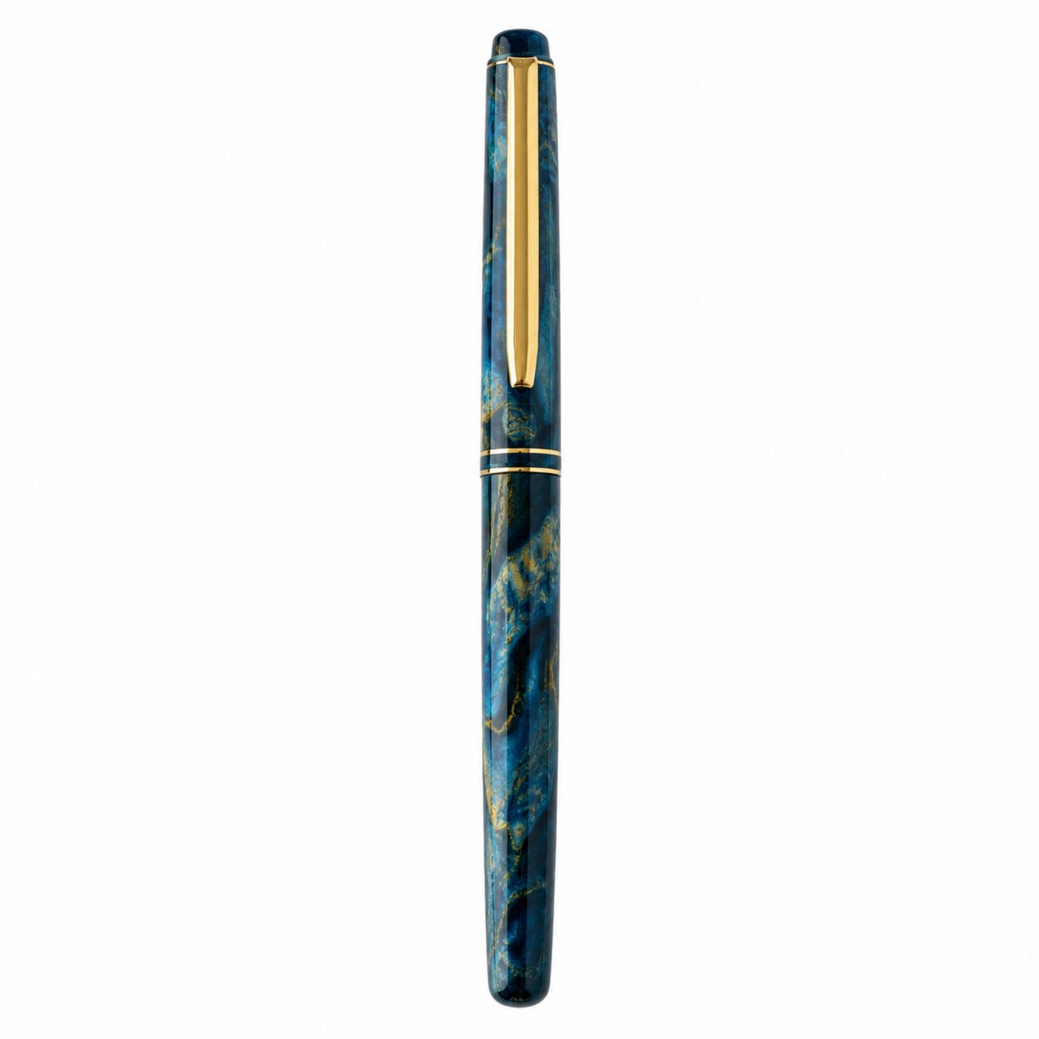 Stylo Plume Bleu Marbré avec Détails Dorés