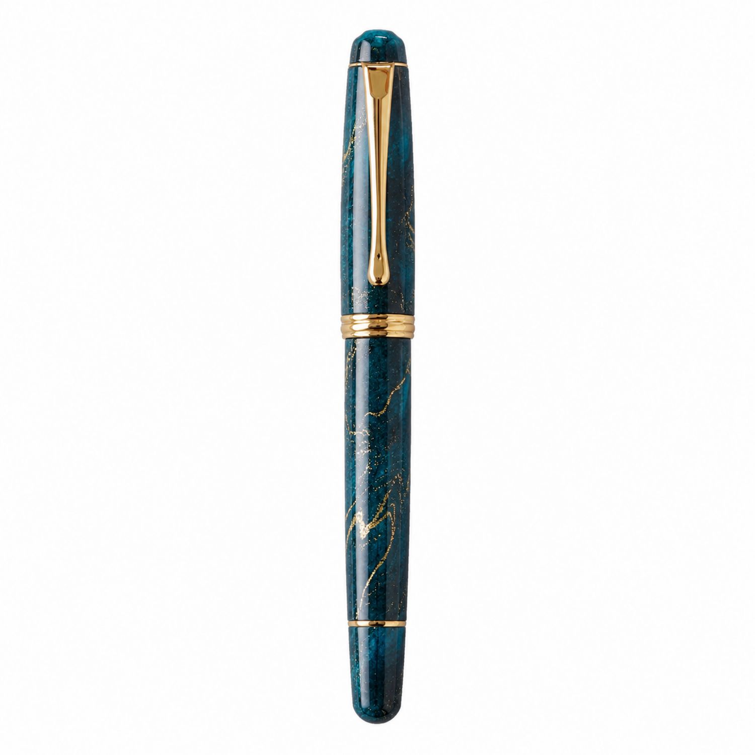 Stylo Plume Bleu Marbré avec Détails Dorés