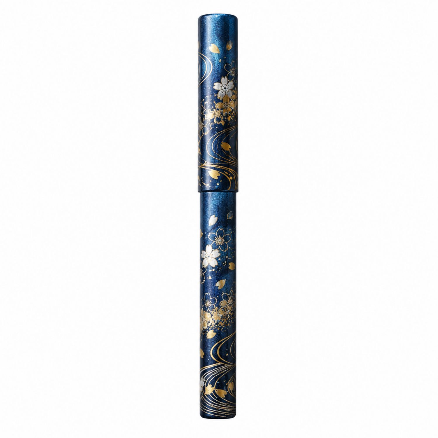 Stylo Plume Bleu et Doré avec Motifs Floraux