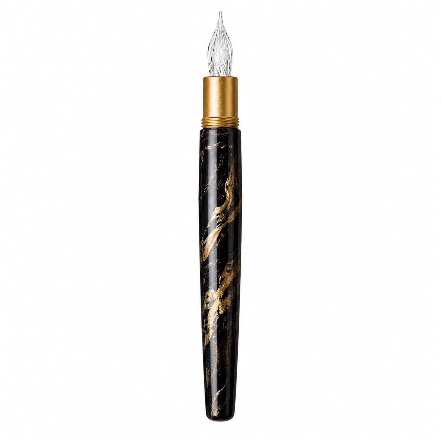 Stylo-plume en verre noir avec motif doré