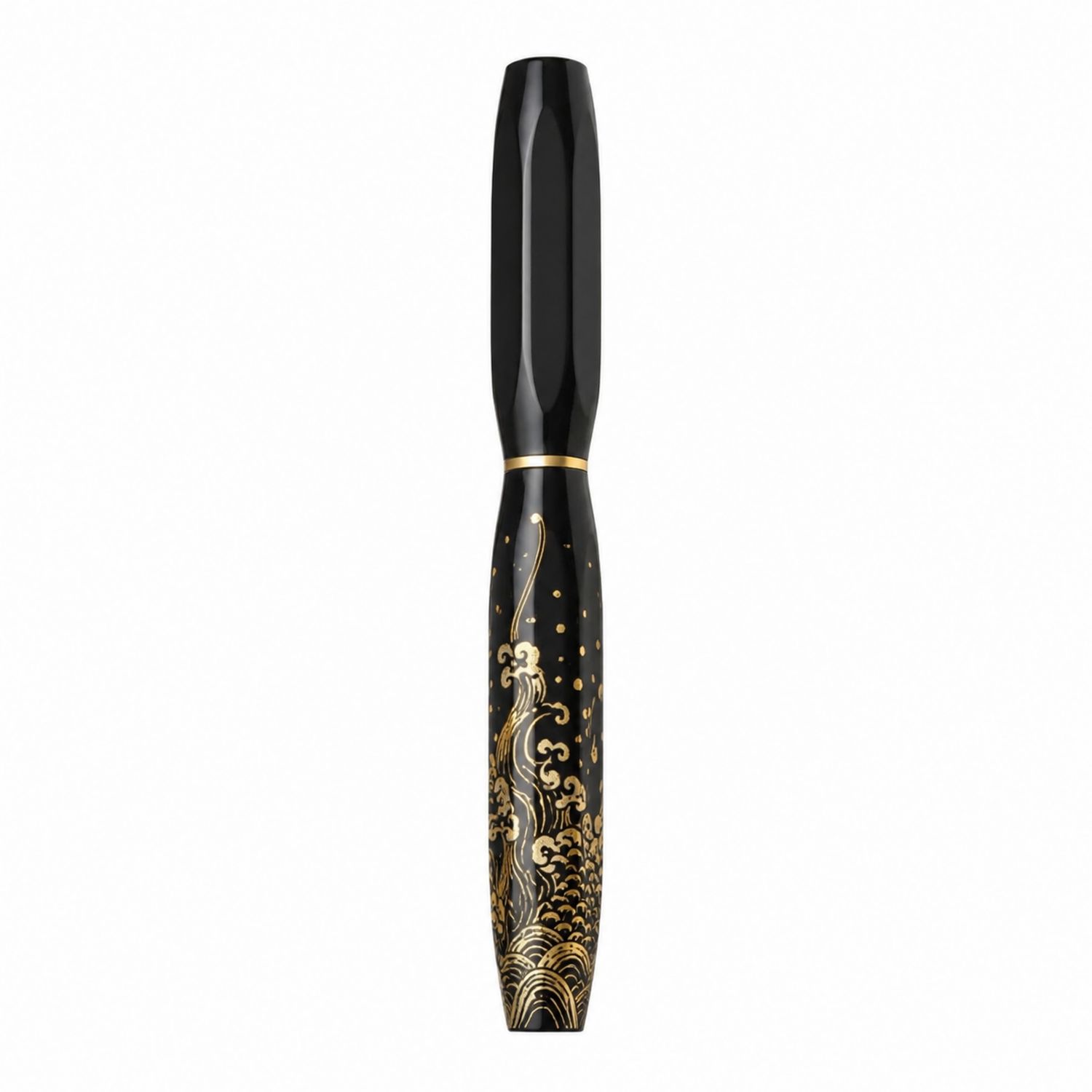 Stylo plume noir avec motifs dorés élégants
