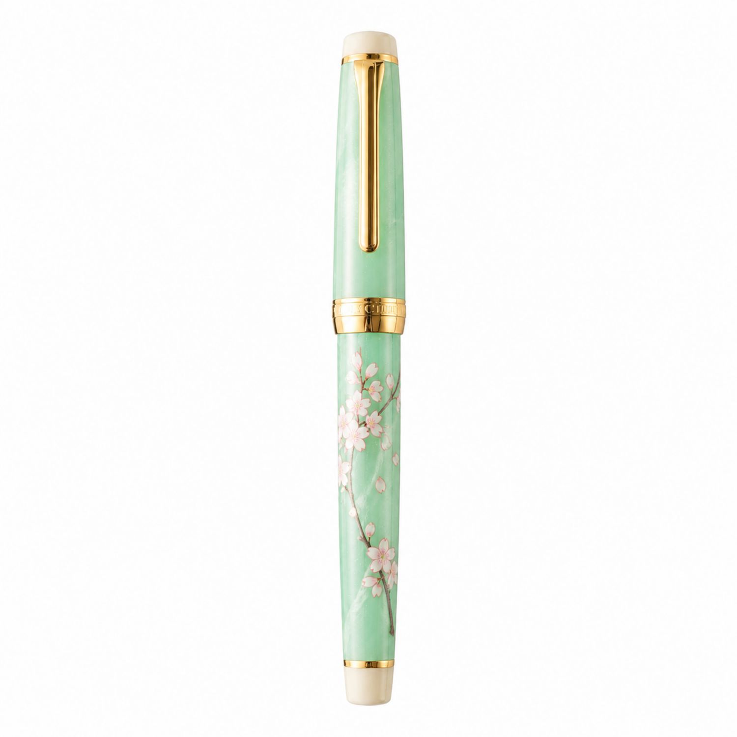 Stylo Plume Vert Motif Floraux et Finitions Dorées