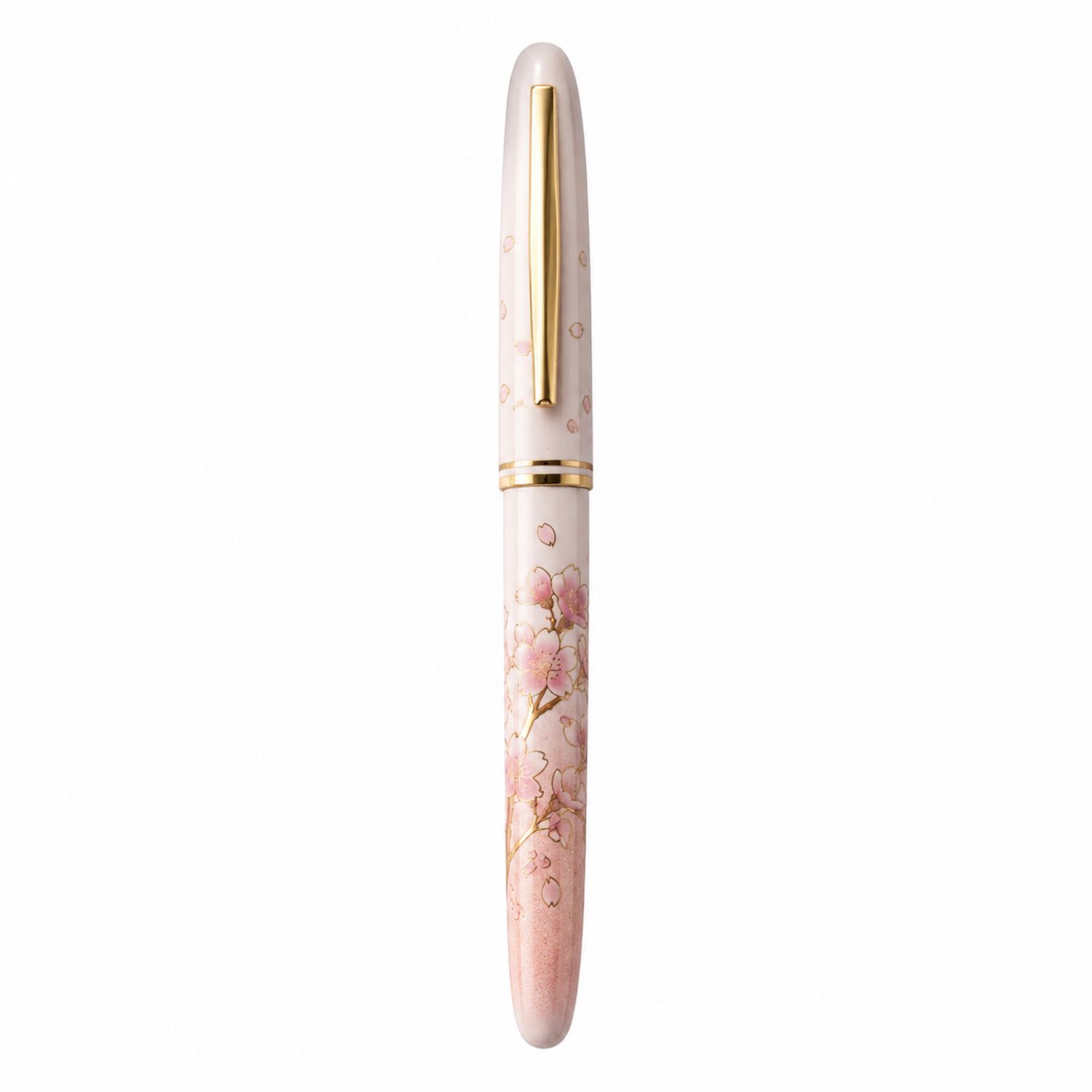 Stylo Plume à Fleurs de Cerisier en Rose, Blanc et Or