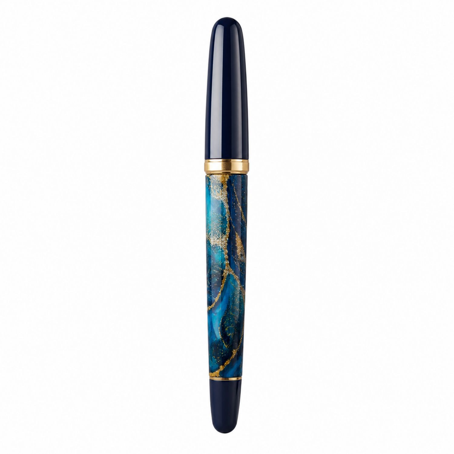 Stylo-plume Bleu et Or avec Finitions Marbrées