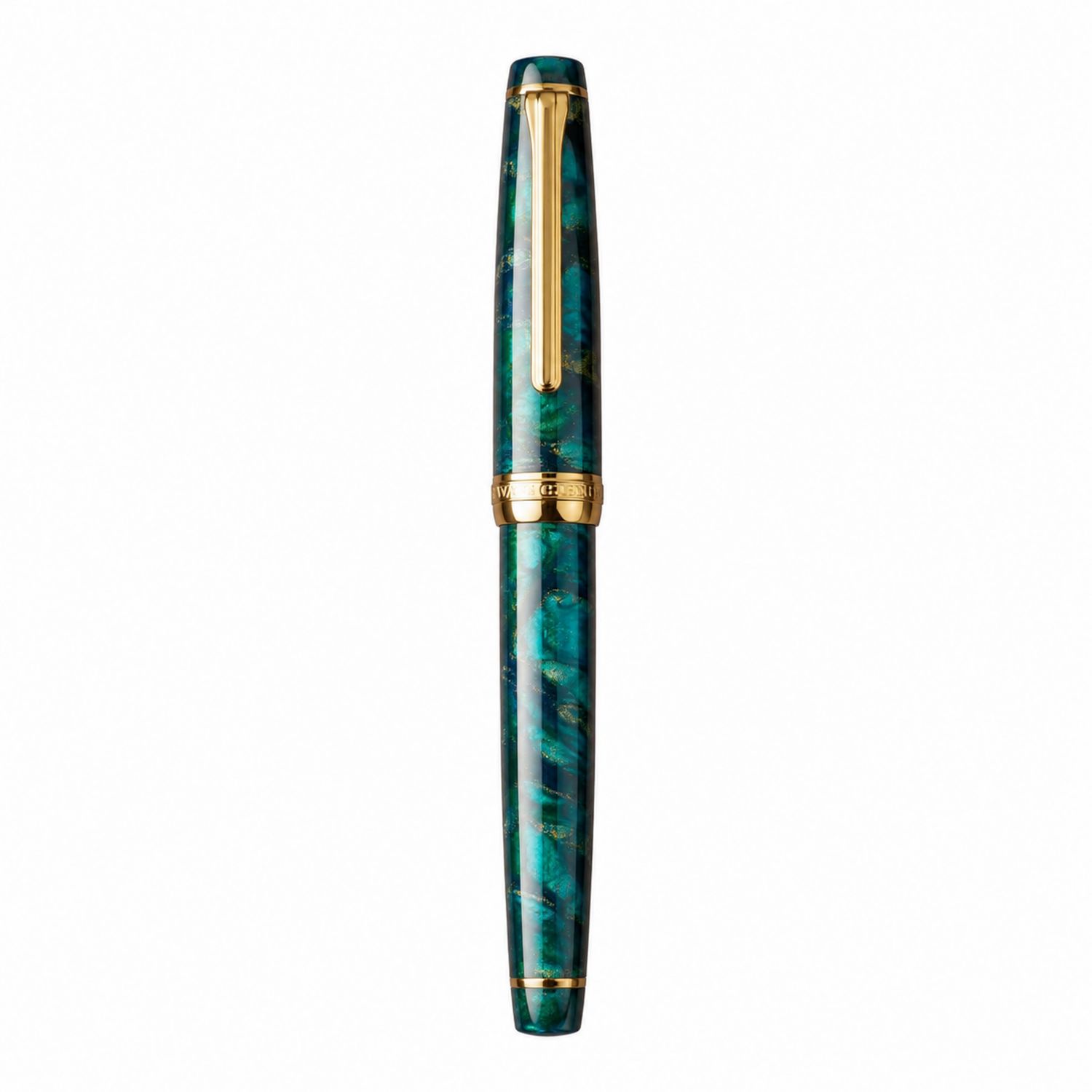 Stylo plume de luxe vert marbré avec finitions dorées