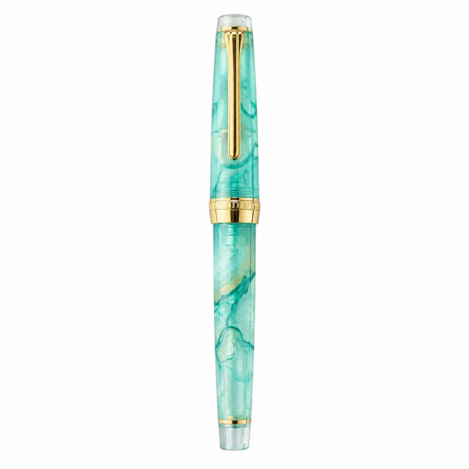 Stylo Plume Émeraude Marbrée avec Détails Dorés