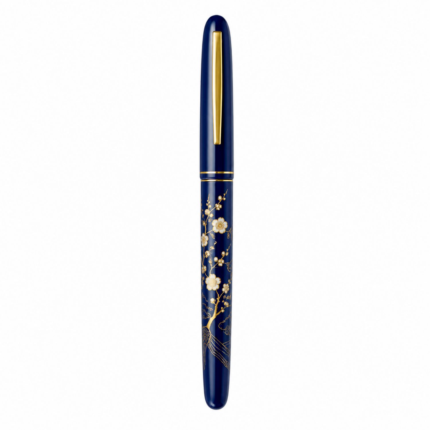 Stylo Plume Bleu et Or avec Motifs Floraux