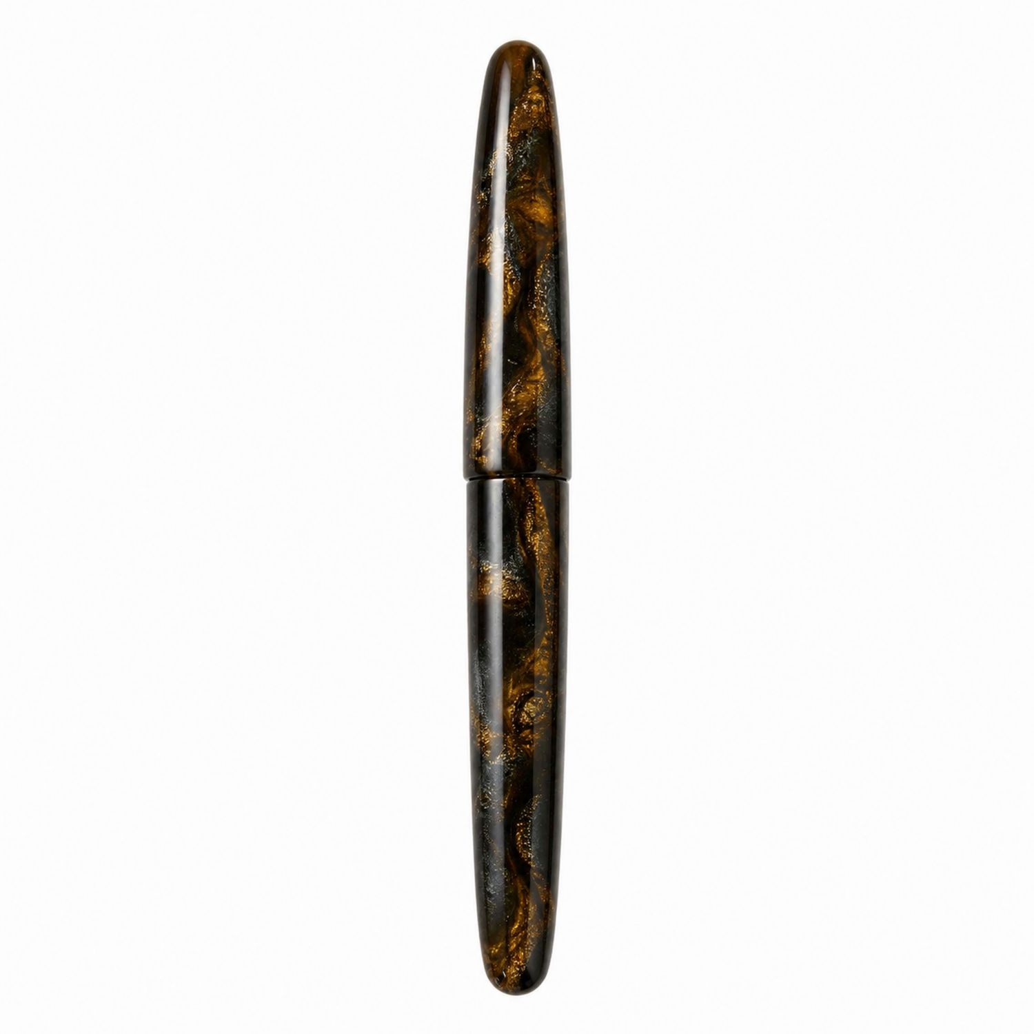 Stylo-plume marbré noir et or avec plume en acier inoxydable