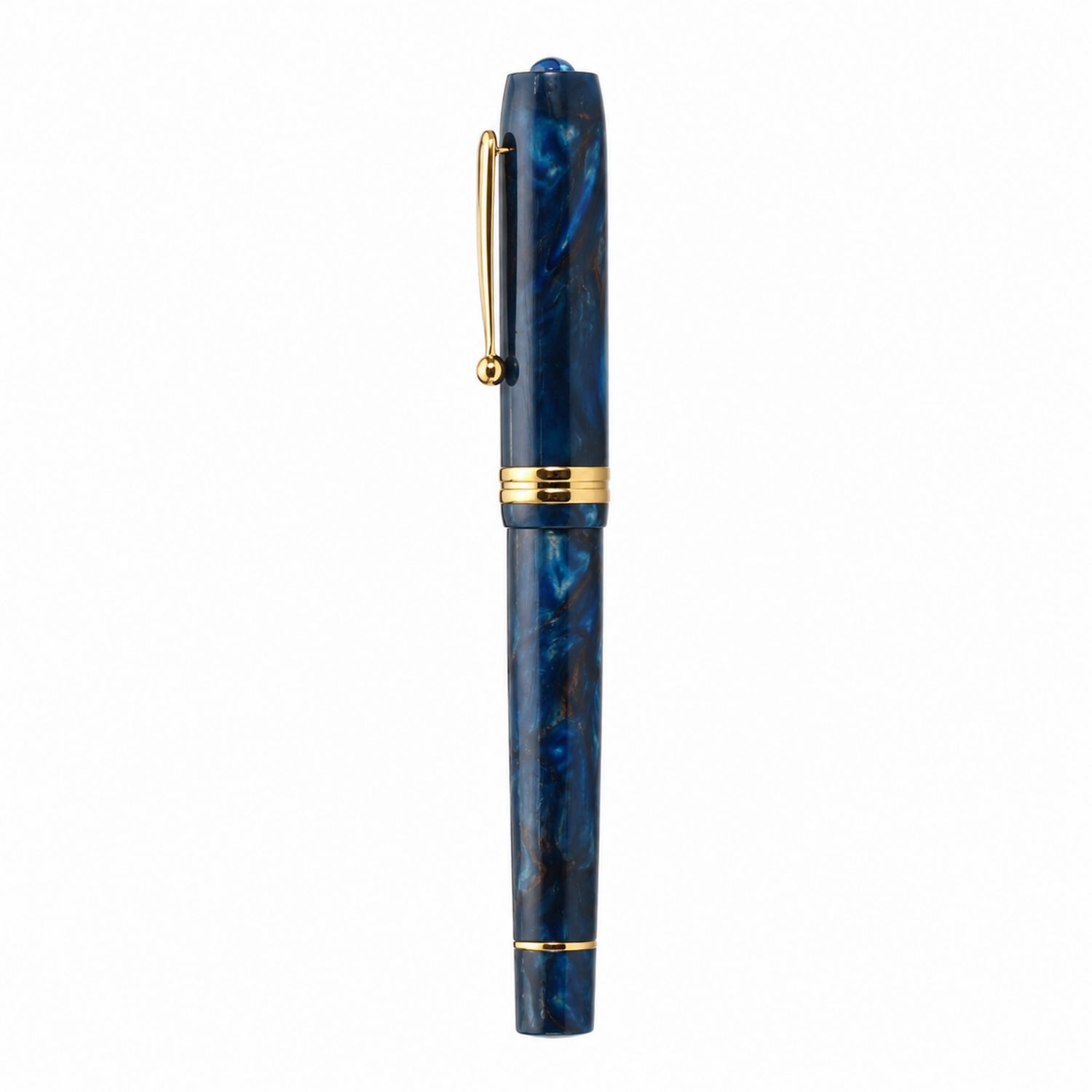 Stylo Plume Bleu Marbré avec Détails Dorés