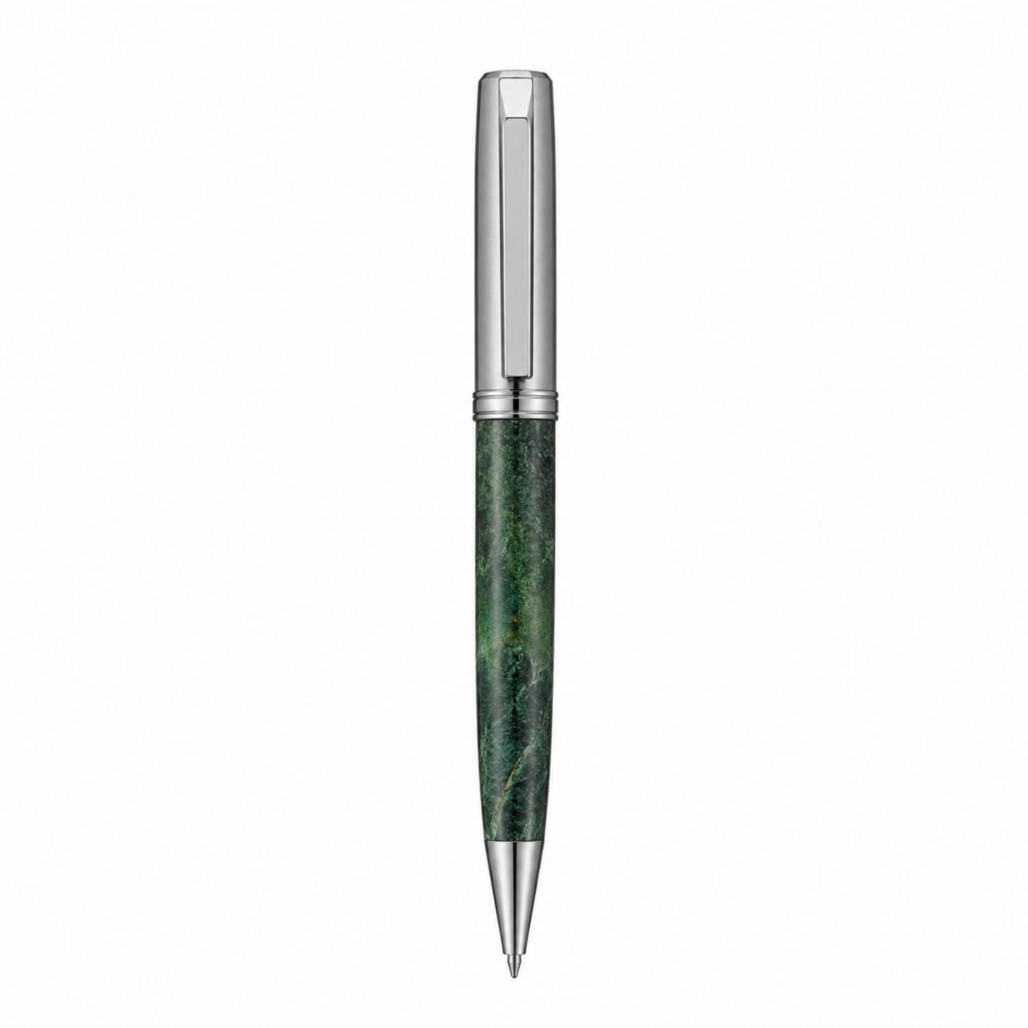 Stylo à bille vert marbré avec détails métalliques