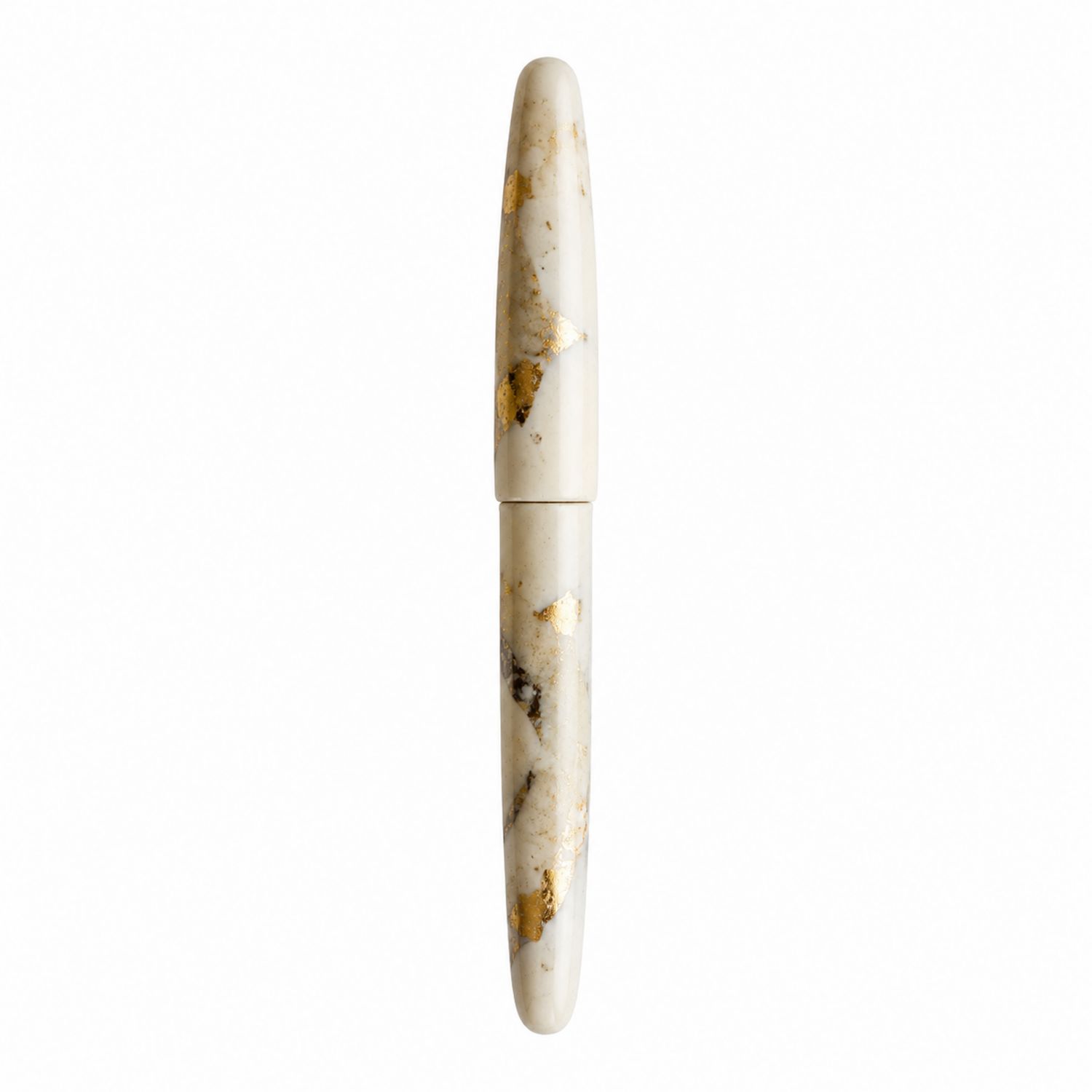 Stylo Plume Élegant à Motif Marbré Blanc et Doré
